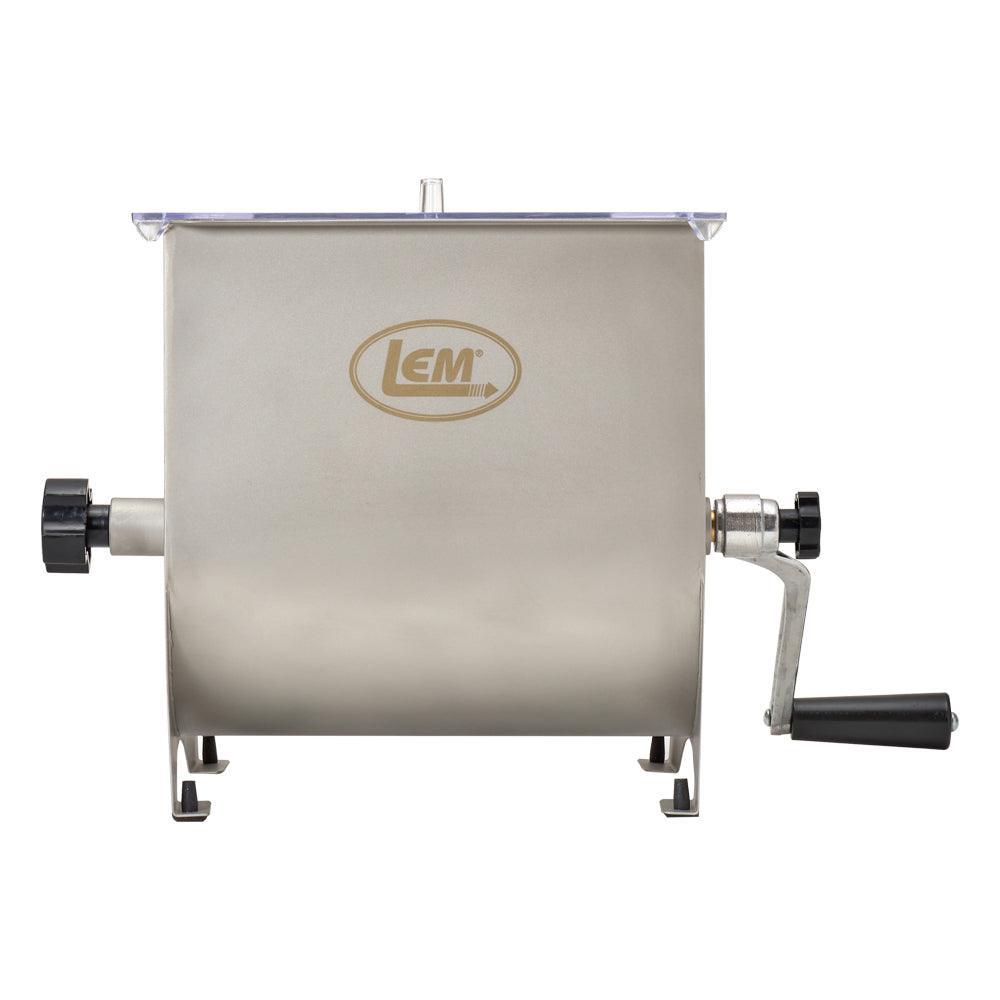 LEM Mighty Bite R manual meat mixer with hand crank and stainless steel tank