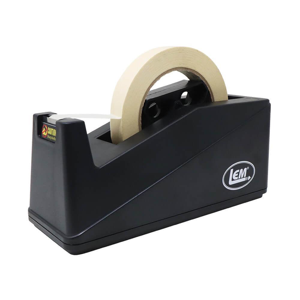LEM tape dispenser with roll of masking tape on white background