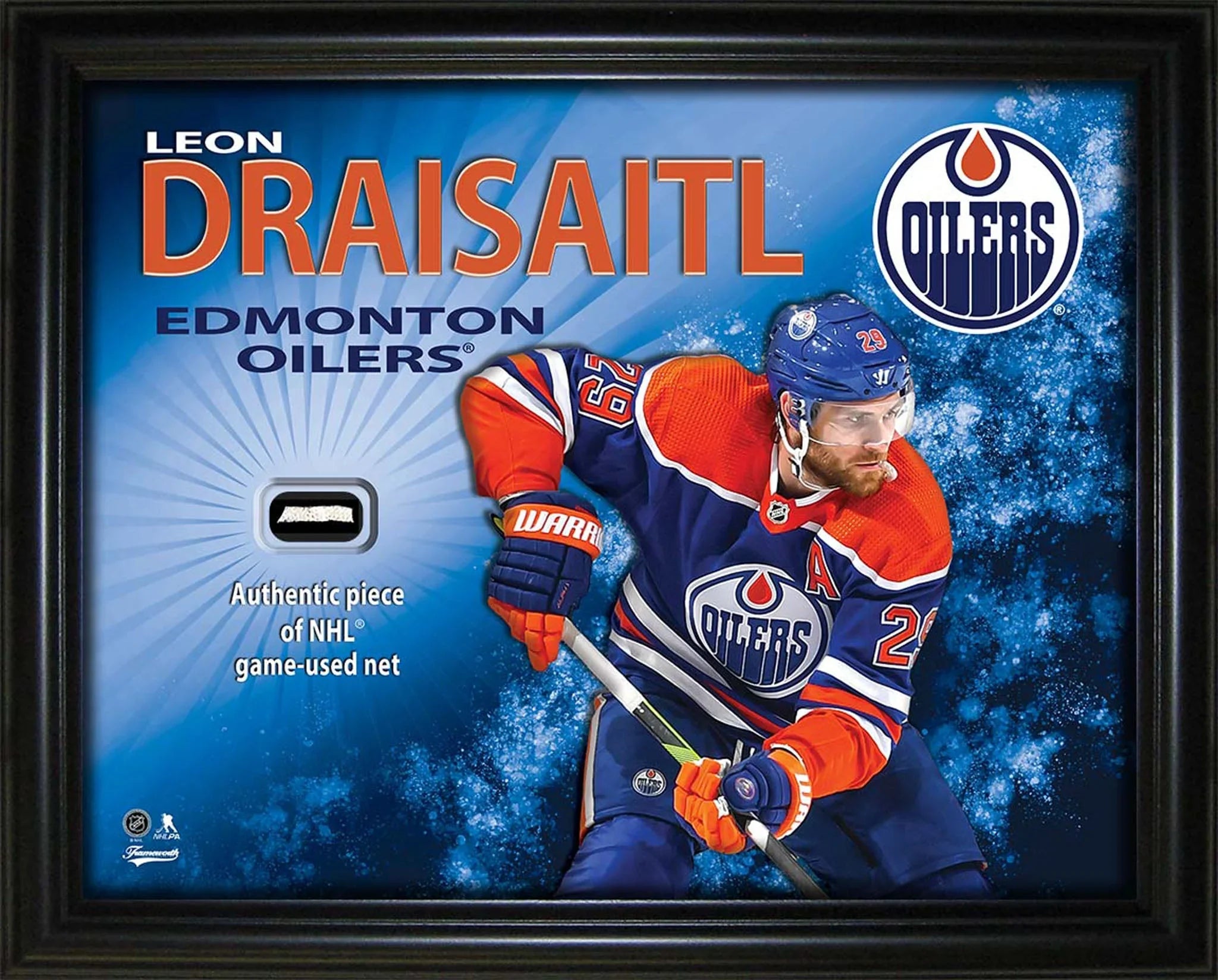 Leon Draisaitl Edmonton Oilers framed NHL memorabilia with game-used net piece