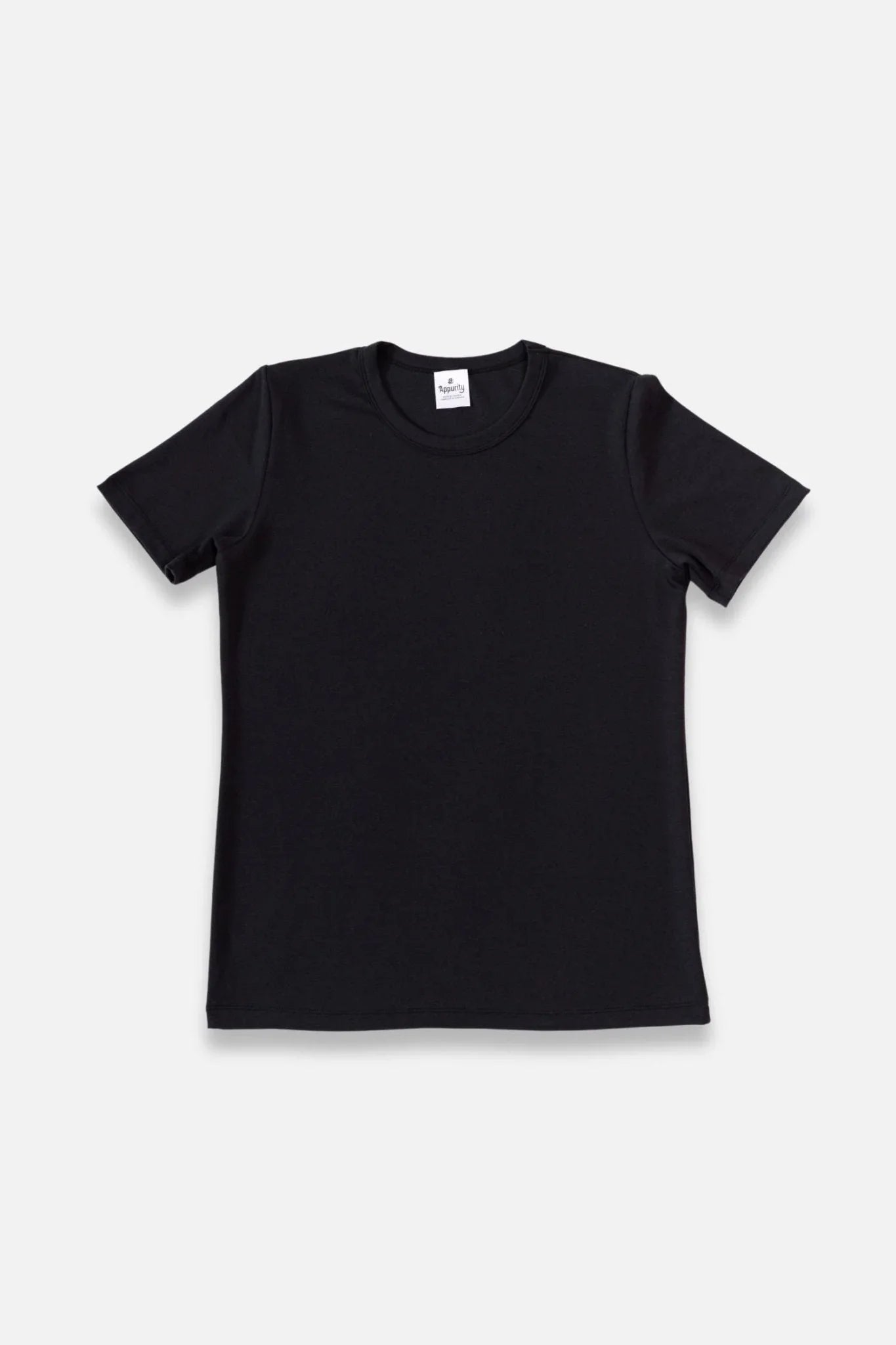 Ladies black bamboo t-shirt with short sleeves on white background