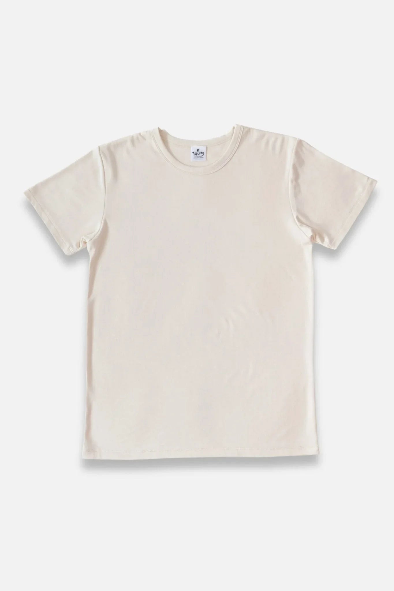 Men's plain bamboo t-shirt in cream color, short sleeves, displayed on white background