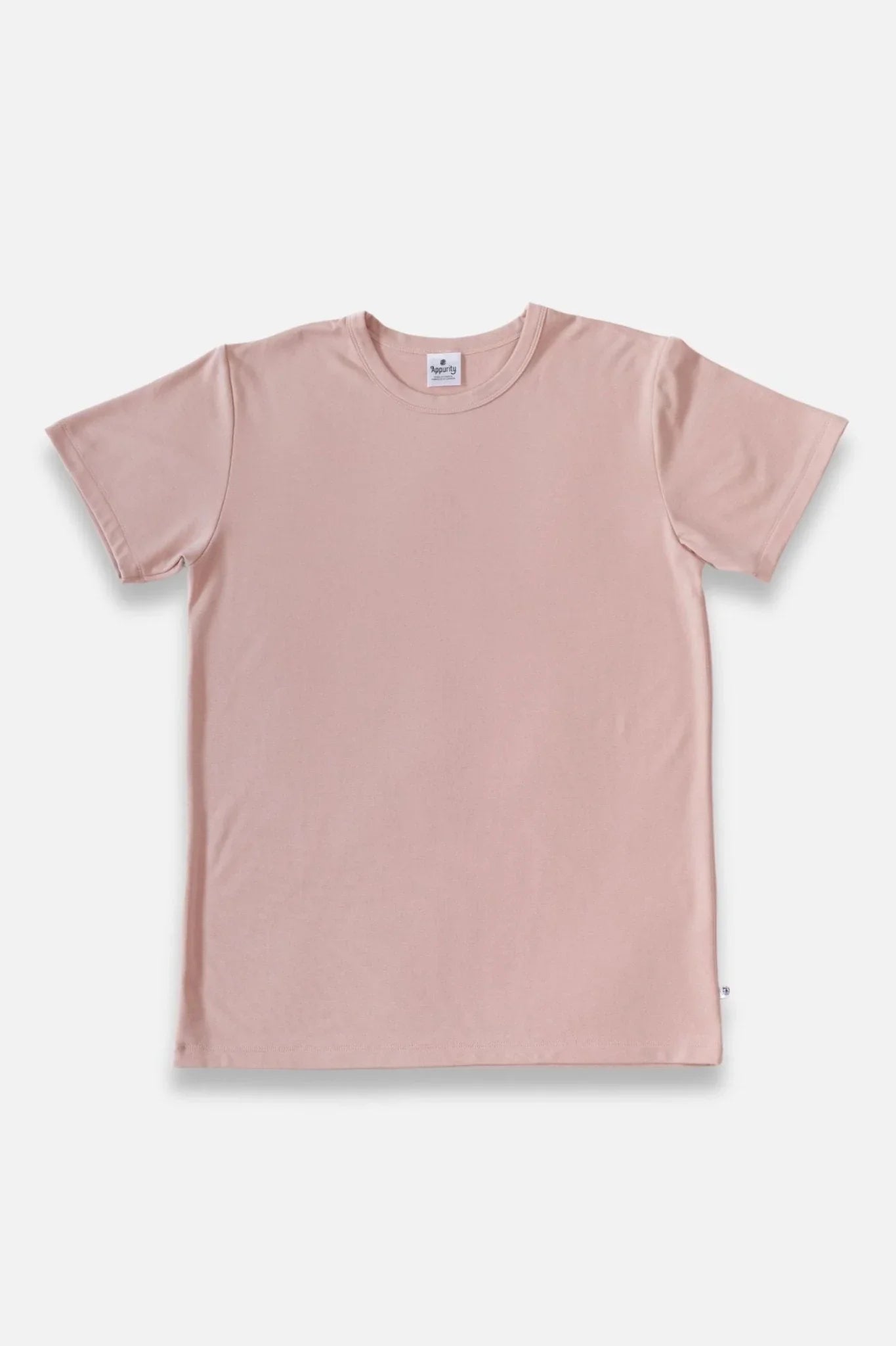 Men's bamboo t-shirt in light pink, short sleeves, flat lay on white background