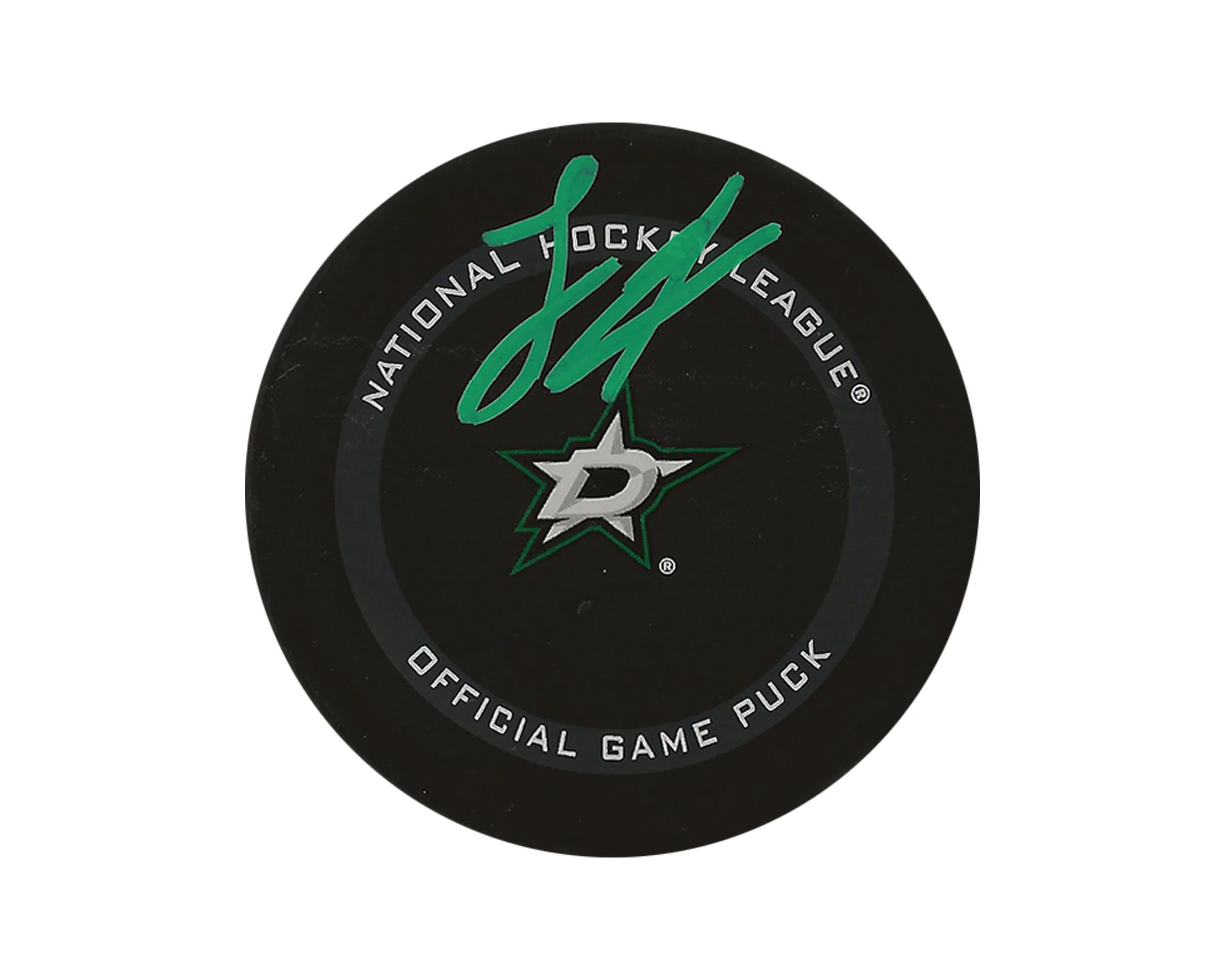 Dallas Stars autographed official NHL game hockey puck with green signature