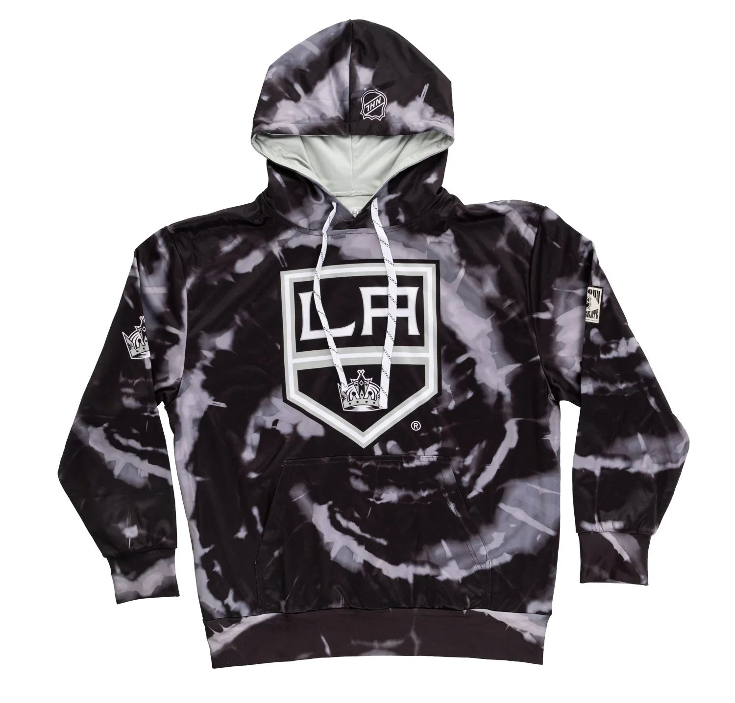 LA Kings black and white tie-dye sublimation hooded sweatshirt with team logo