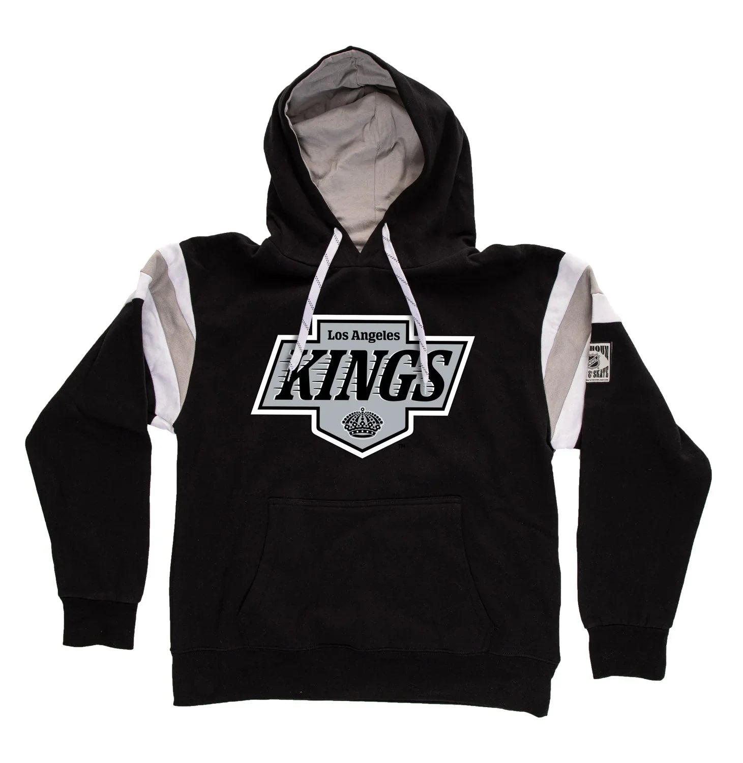 Black Los Angeles Kings varsity hoodie with white accents and team logo on front