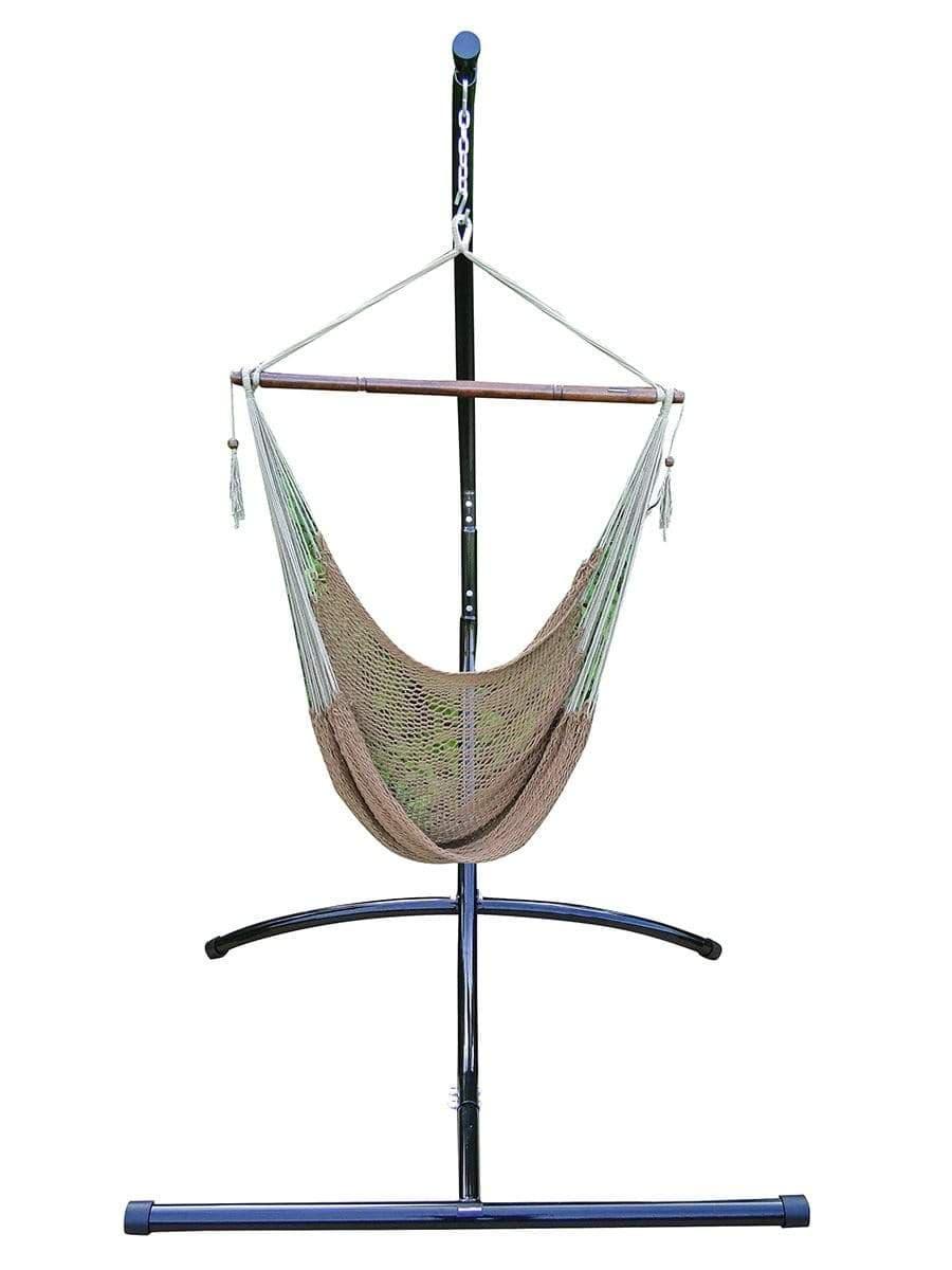 Mayan hammock chair in coffee color on a metal stand, isolated on white background