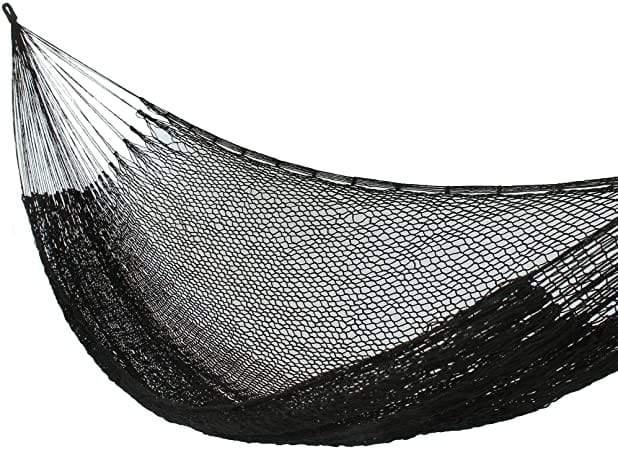 Black Mayan XL hammock with handwoven netting, indoor outdoor hammock bed
