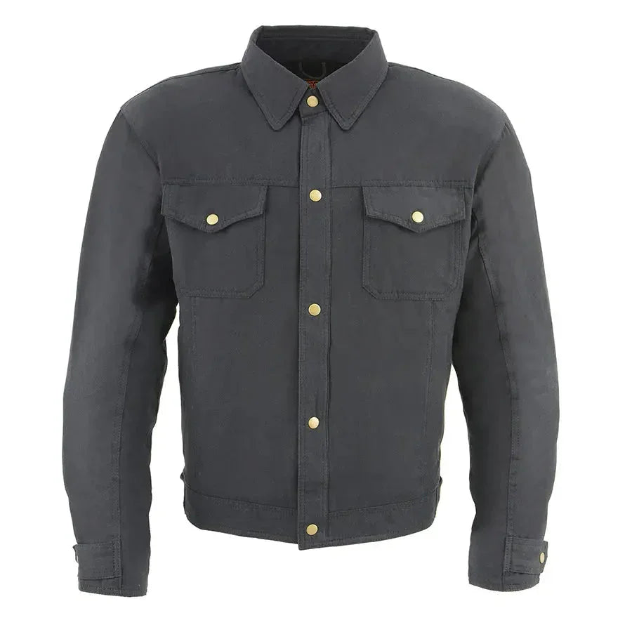 Black reinforced fibers men's armoured shirt with front pockets and gold snap buttons