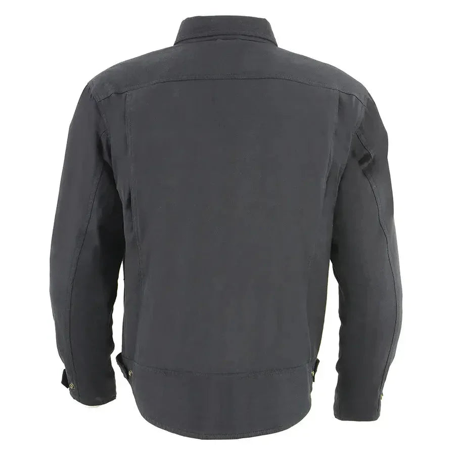 Back view of a black men's reinforced fibers armored shirt with long sleeves