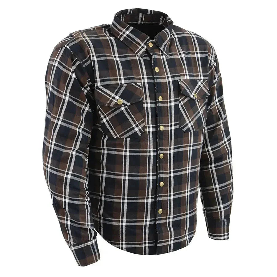 Men's reinforced fibers armored plaid shirt with snap buttons and chest pockets