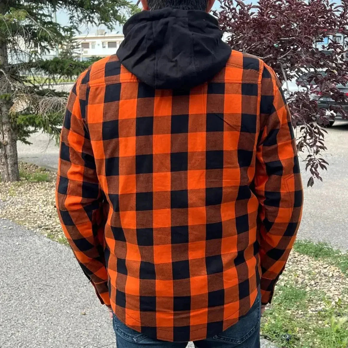 Milwaukee Leather Men's Orange & Black Armored Flannel Shirt w/ Reinforced Fibers