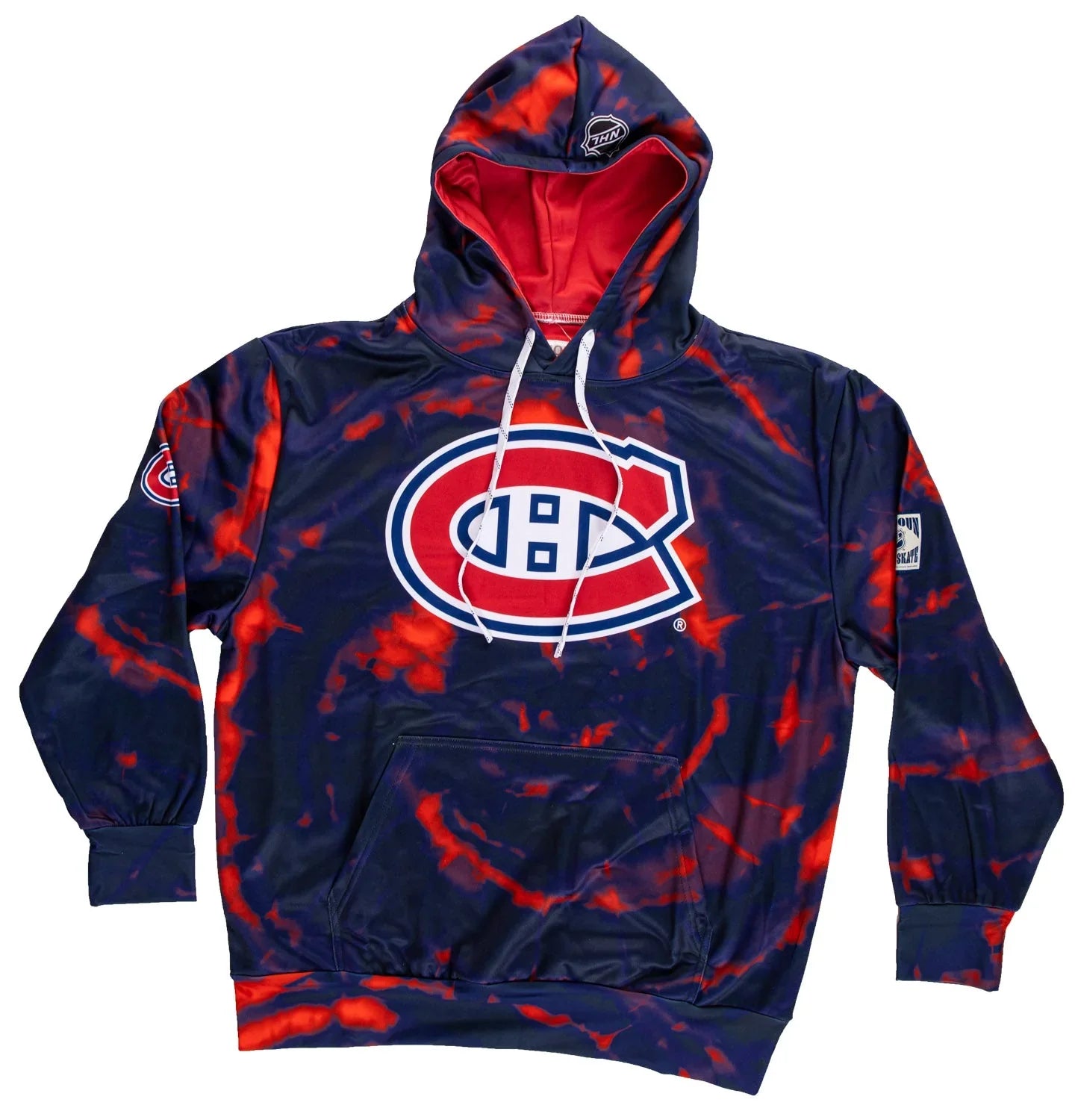 Montreal Canadiens tie dye hoodie with team logo, navy and red pullover, NHL fan apparel