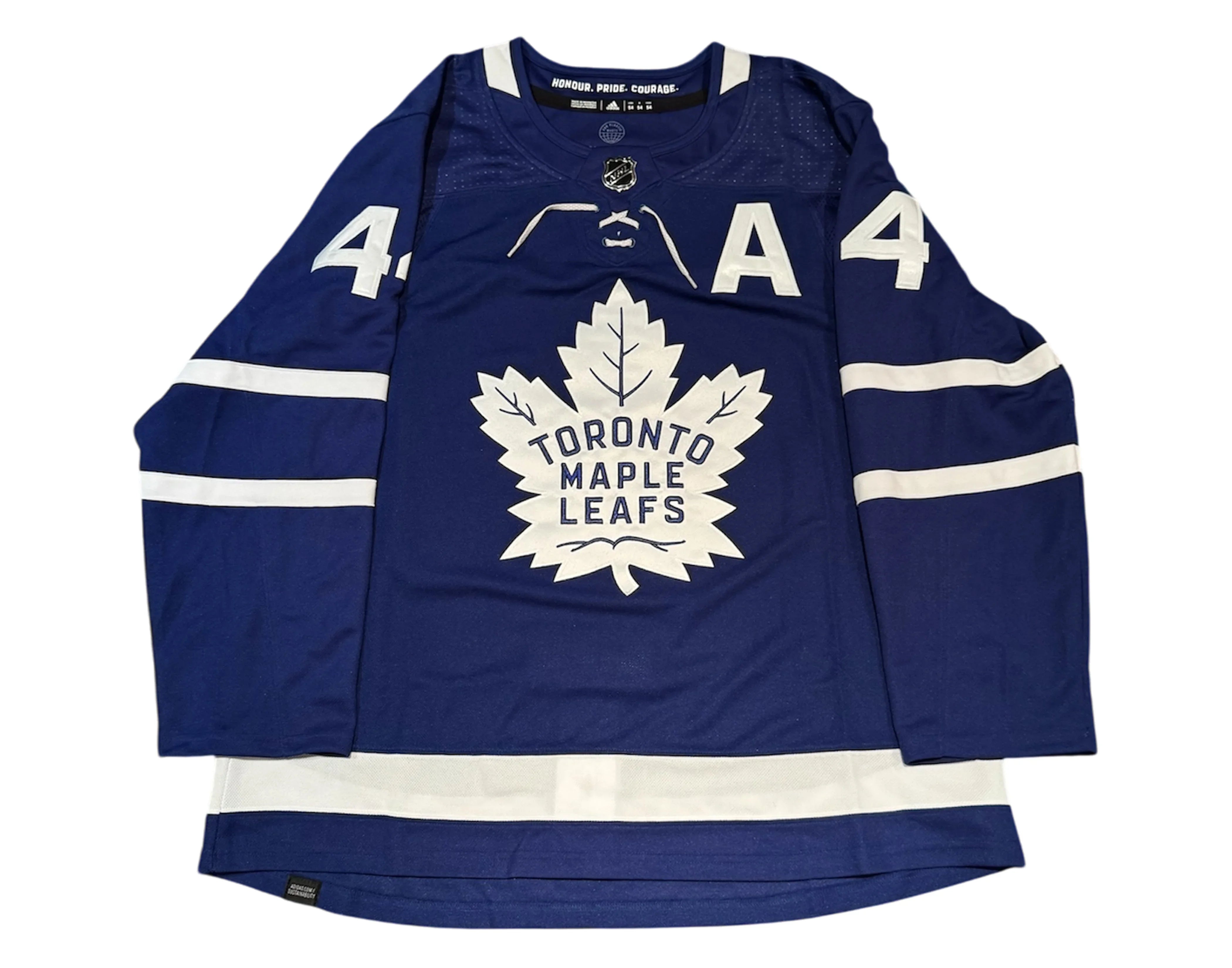 Toronto Maple Leafs blue hockey jersey with white logo and number 44, NHL team apparel