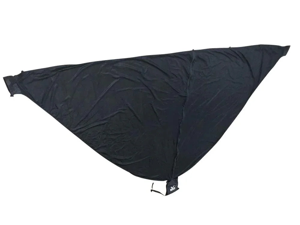 Black hammock mosquito net cover displayed against a white background