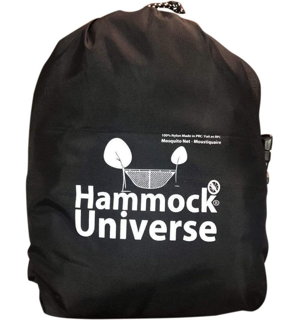 Black Hammock Universe mosquito net bag with white logo and hammock graphic
