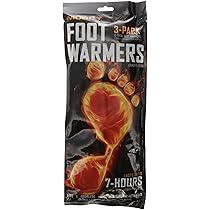 Yaktrax foot warmers 3-pack packaging with heated foot graphic, 7 hours warming