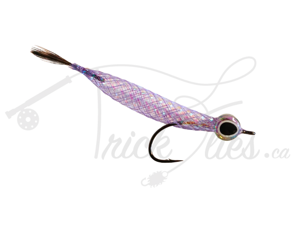 Chameleon mylar minnow fly fishing lure with iridescent body and large eye detail