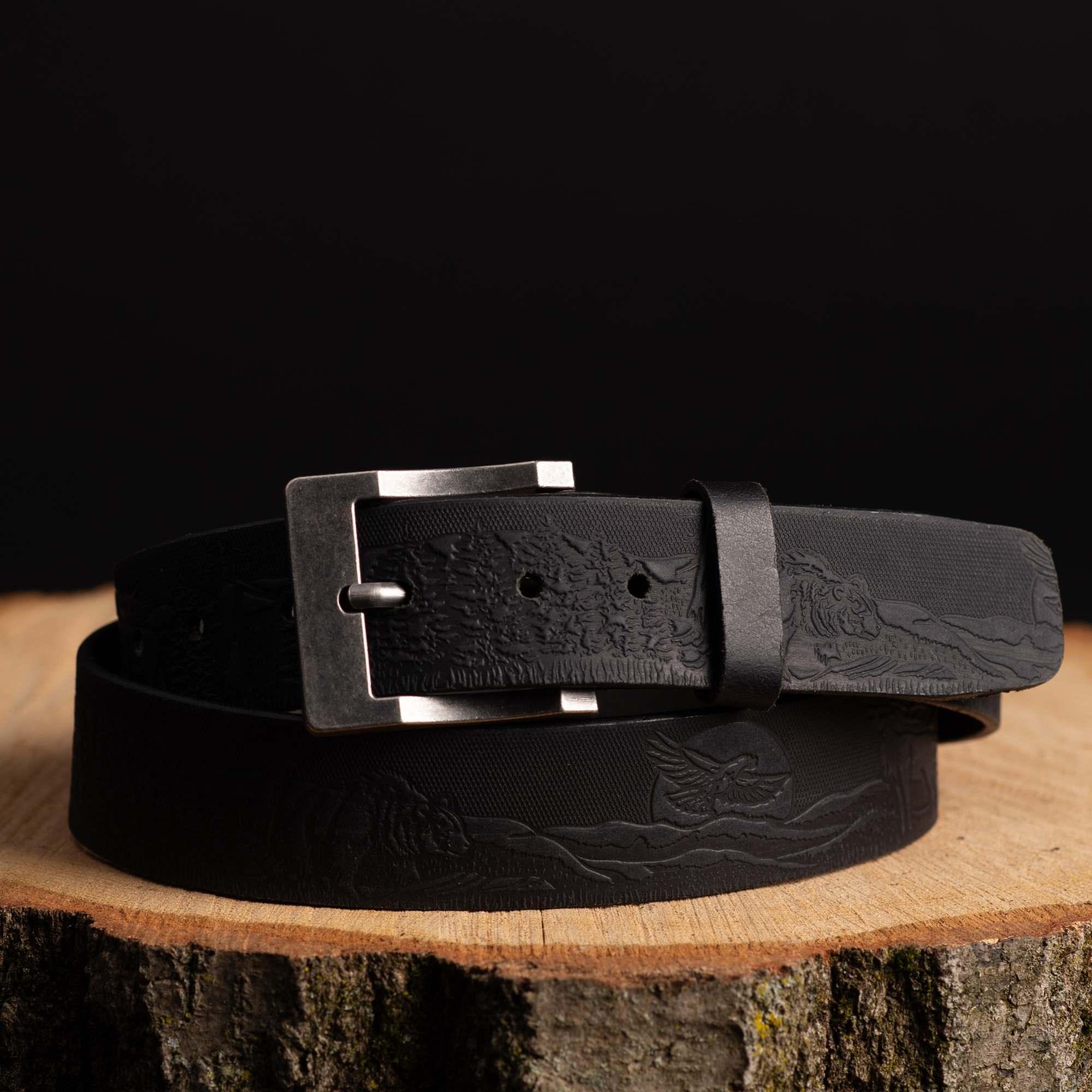 Nab Leather The Wildlife Belt - Black Embossed Full Grain Leather Belt Made in Canada