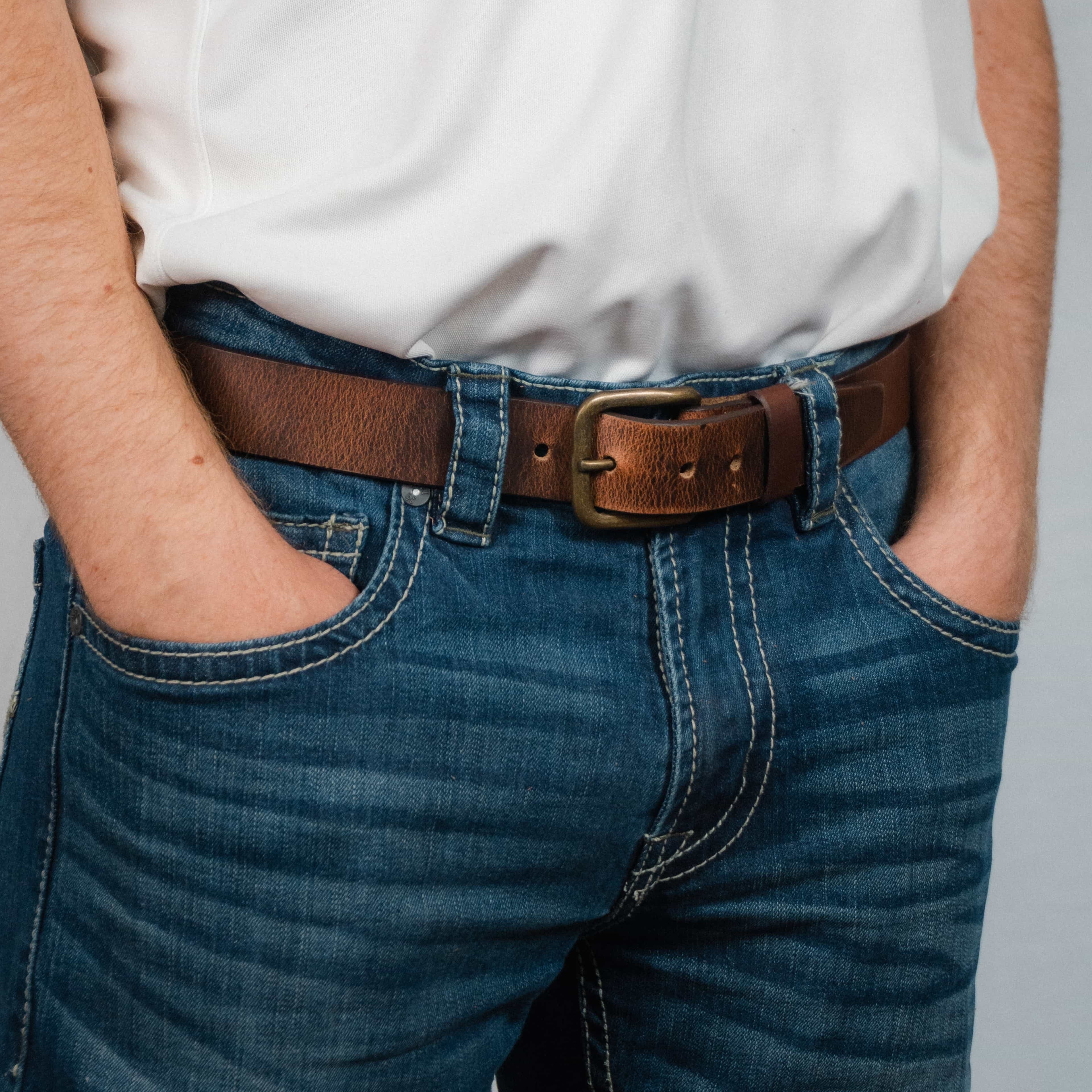 Nab Leather Brown Leather Belt - 35 mm Full Grain Distressed Leather Belt