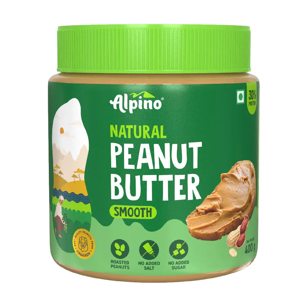 Alpino Natural Peanut Butter Smooth, Unsweetened, 100% Roasted Peanuts - 30% Protein, Source of Healthy Fats, No Added Sugar & Salt
