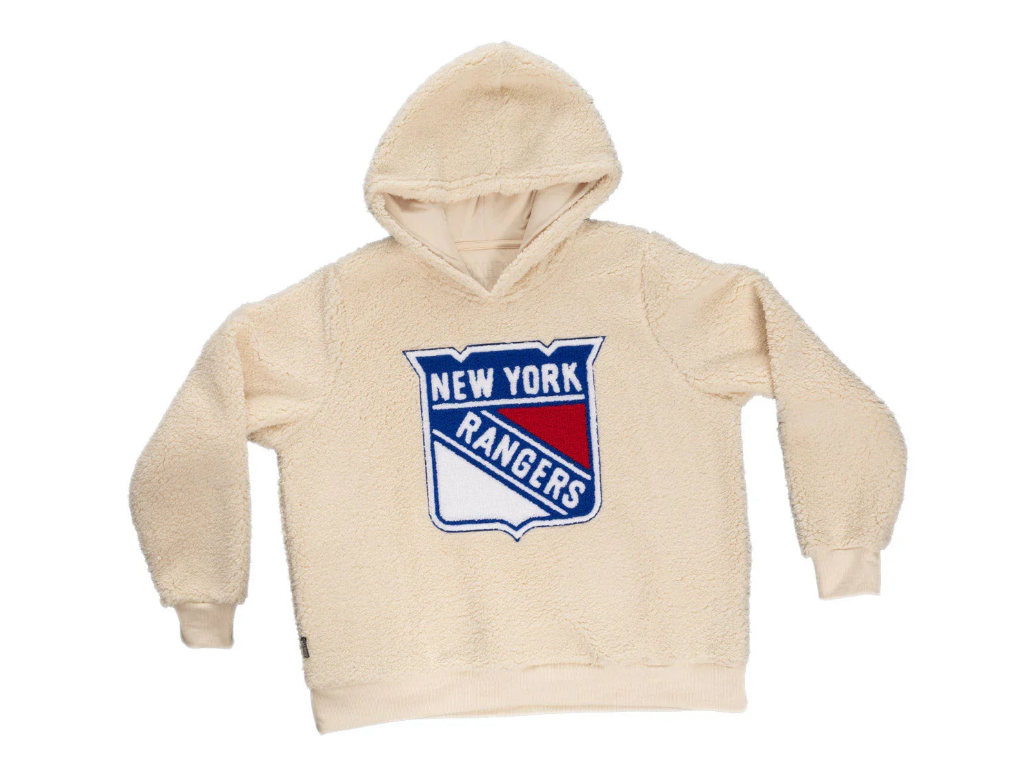 New York Rangers sherpa hoodie in cream with large team logo on front