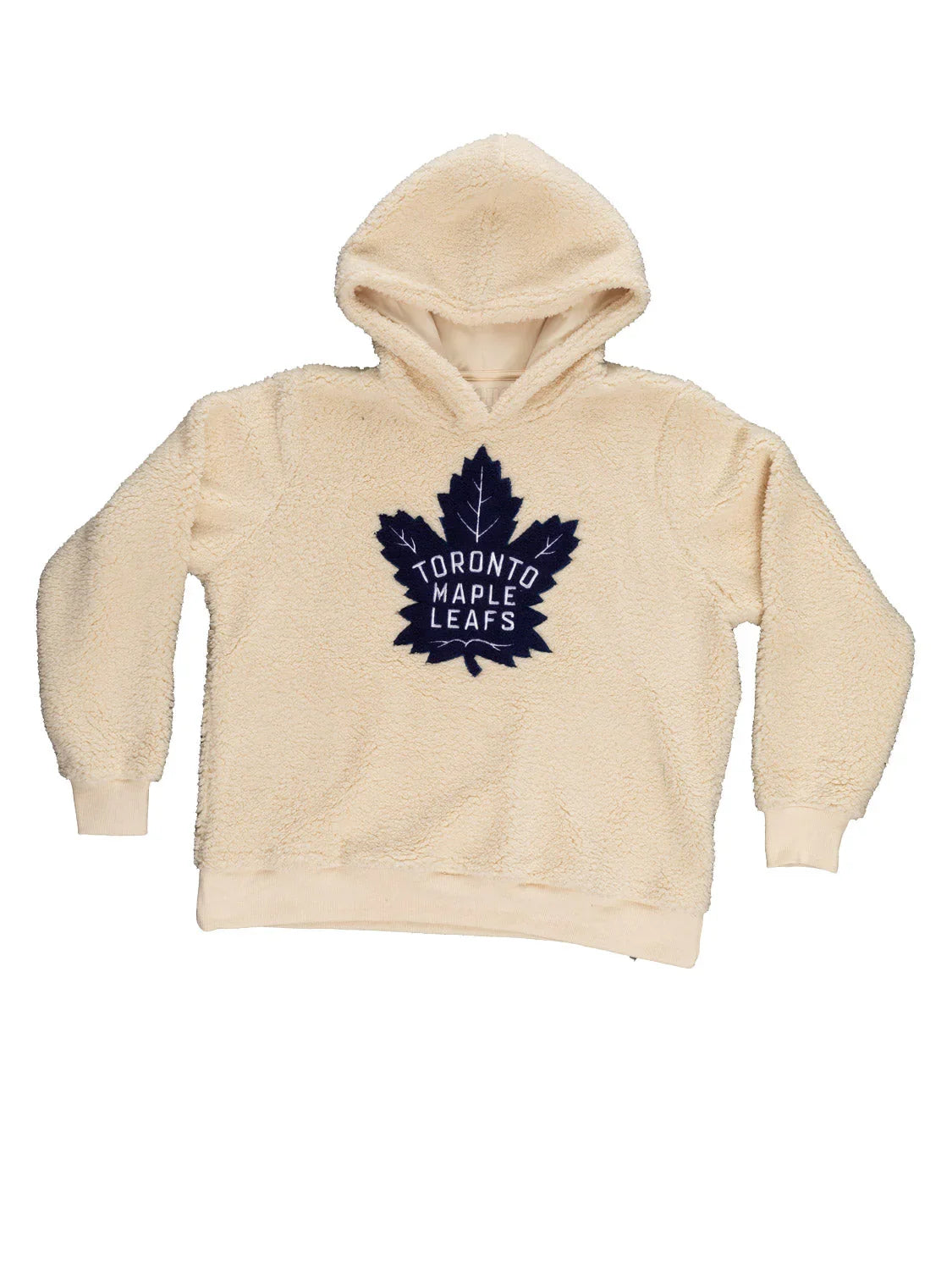 Cream Toronto Maple Leafs sherpa hoodie with logo, fleece pullover sweatshirt