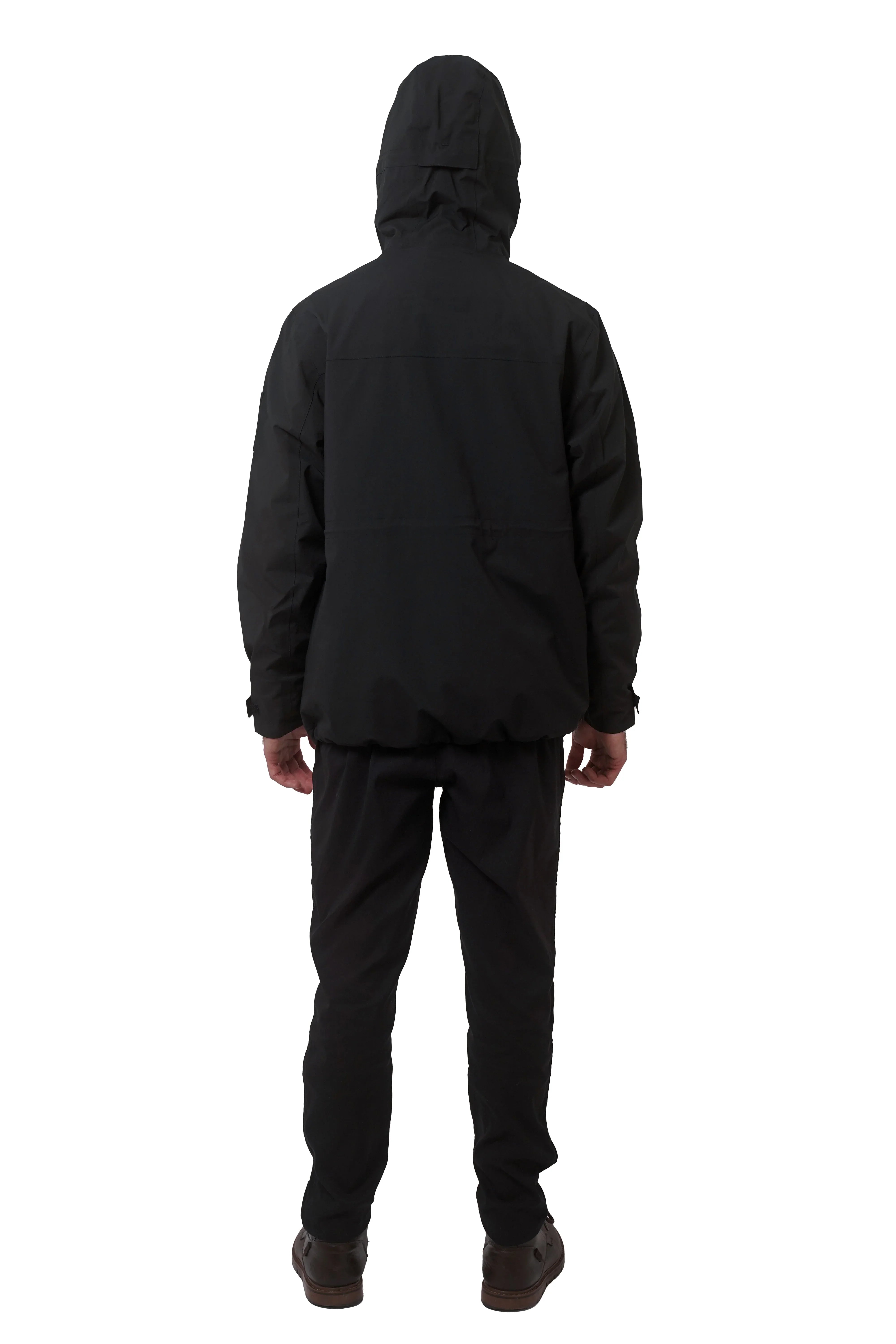 Back view of Northern Sun men's black 3-in-1 parka with hood