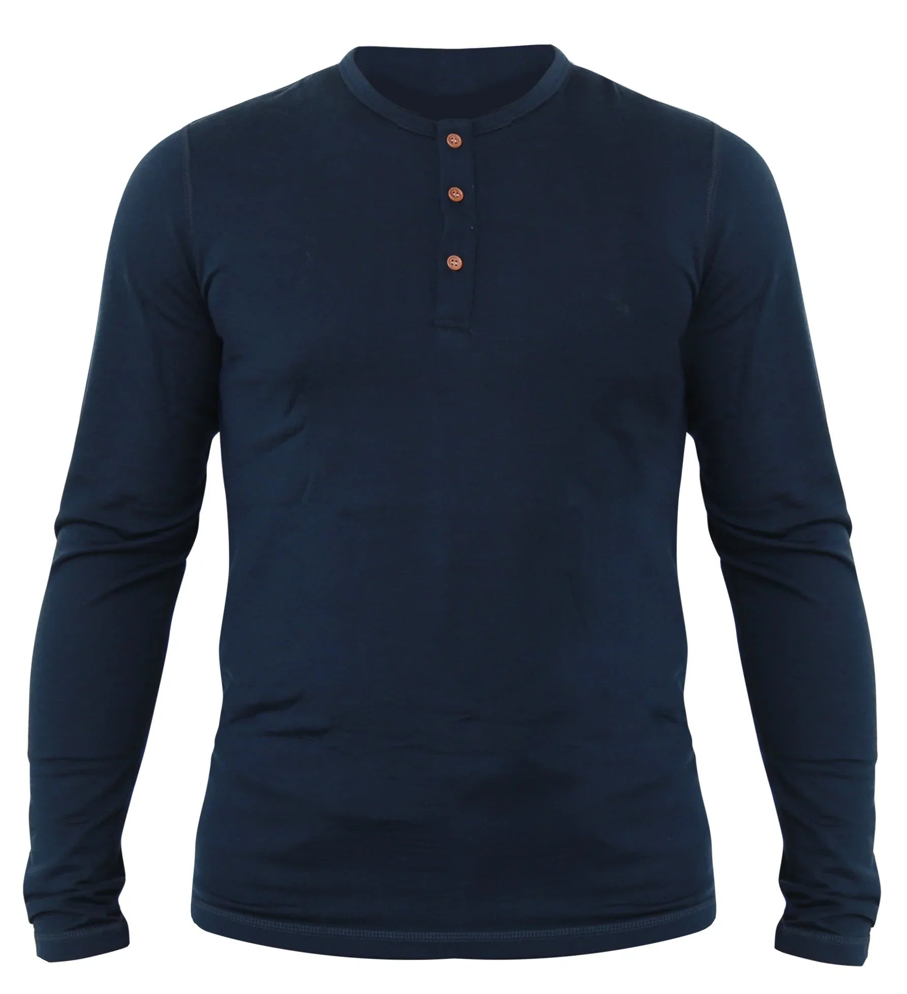 Men's navy blue 100% merino wool long sleeve Henley base layer shirt with buttons