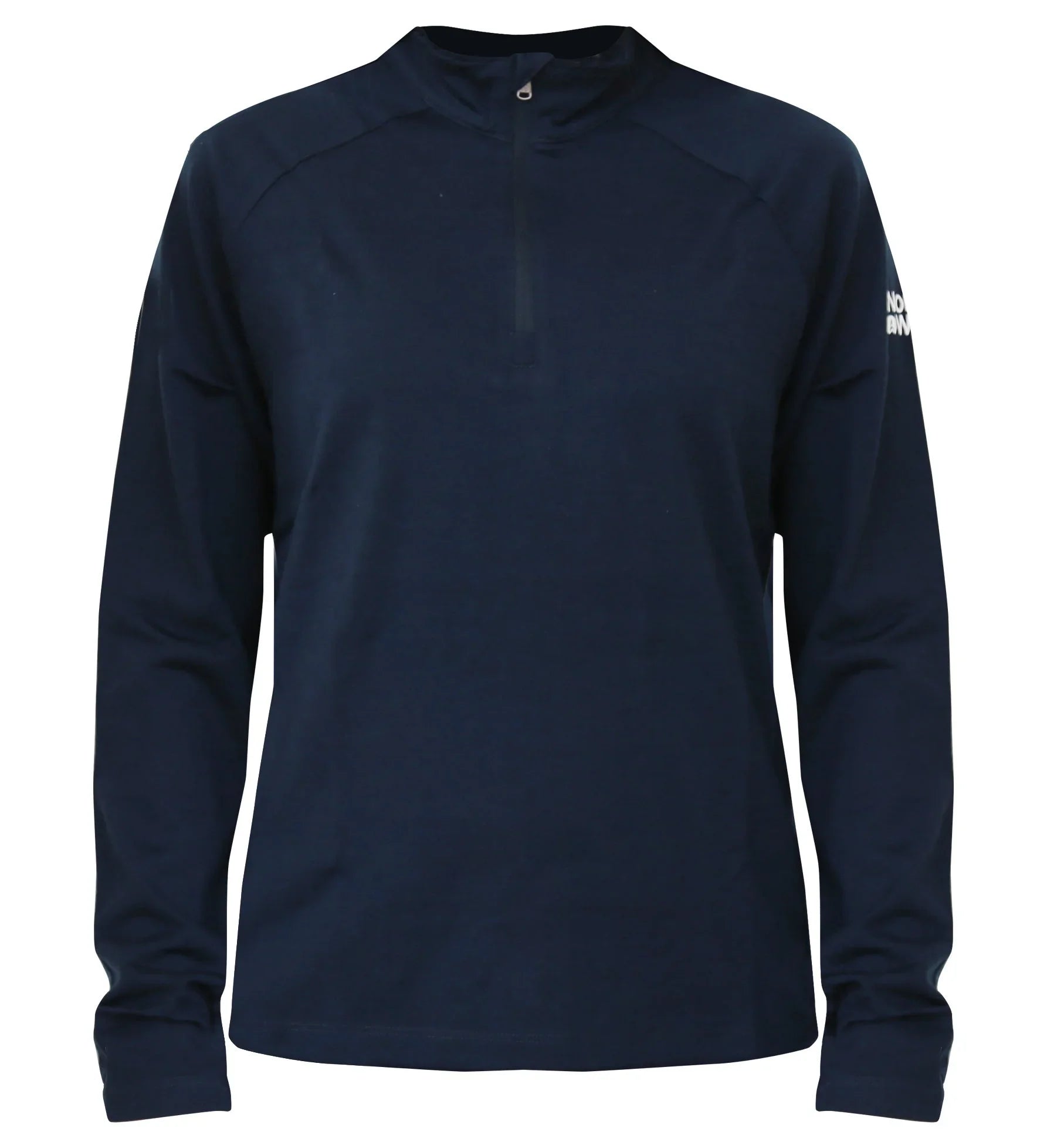 Women's navy blue 1/4 zip merino wool baselayer pullover sweater with long sleeves