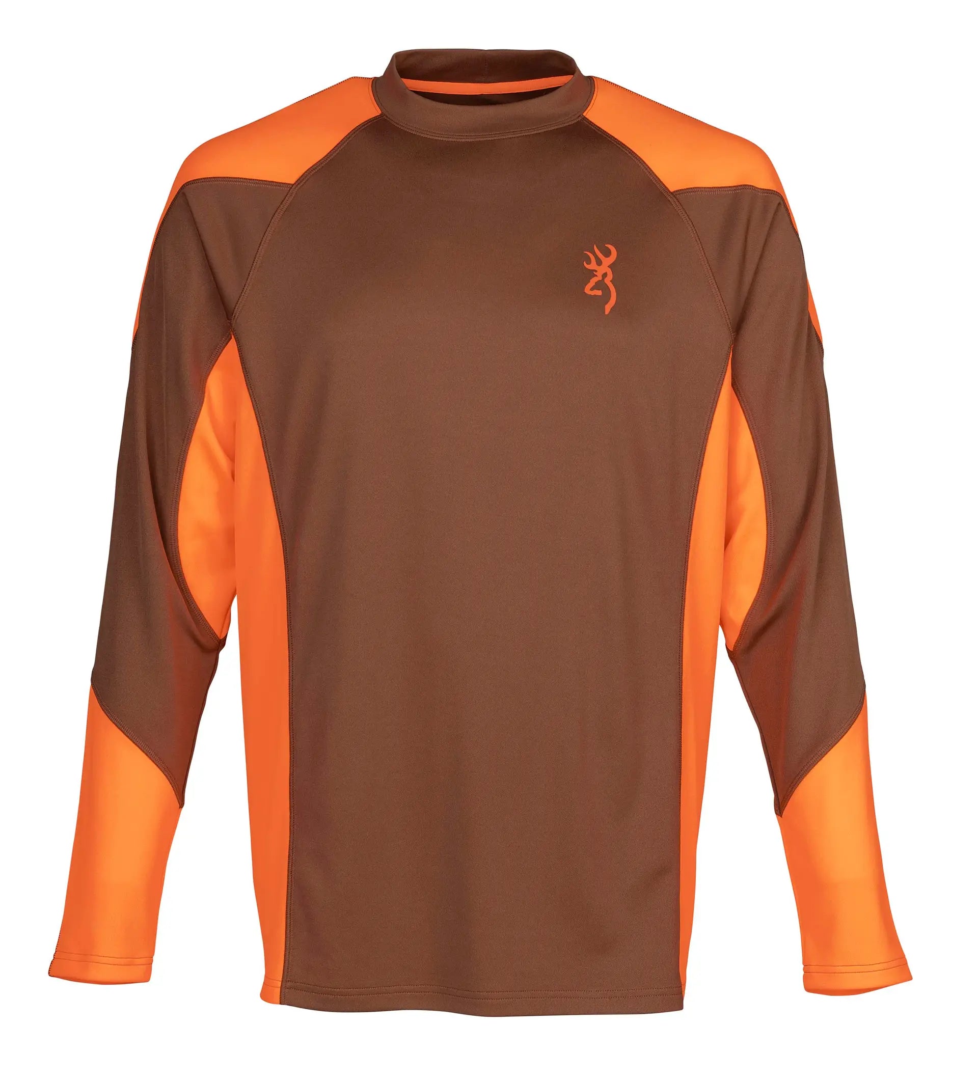 Browning NTS Upland Shirt in tan and blaze featuring lightweight moisture-wicking fabric for warm-weather upland hunting