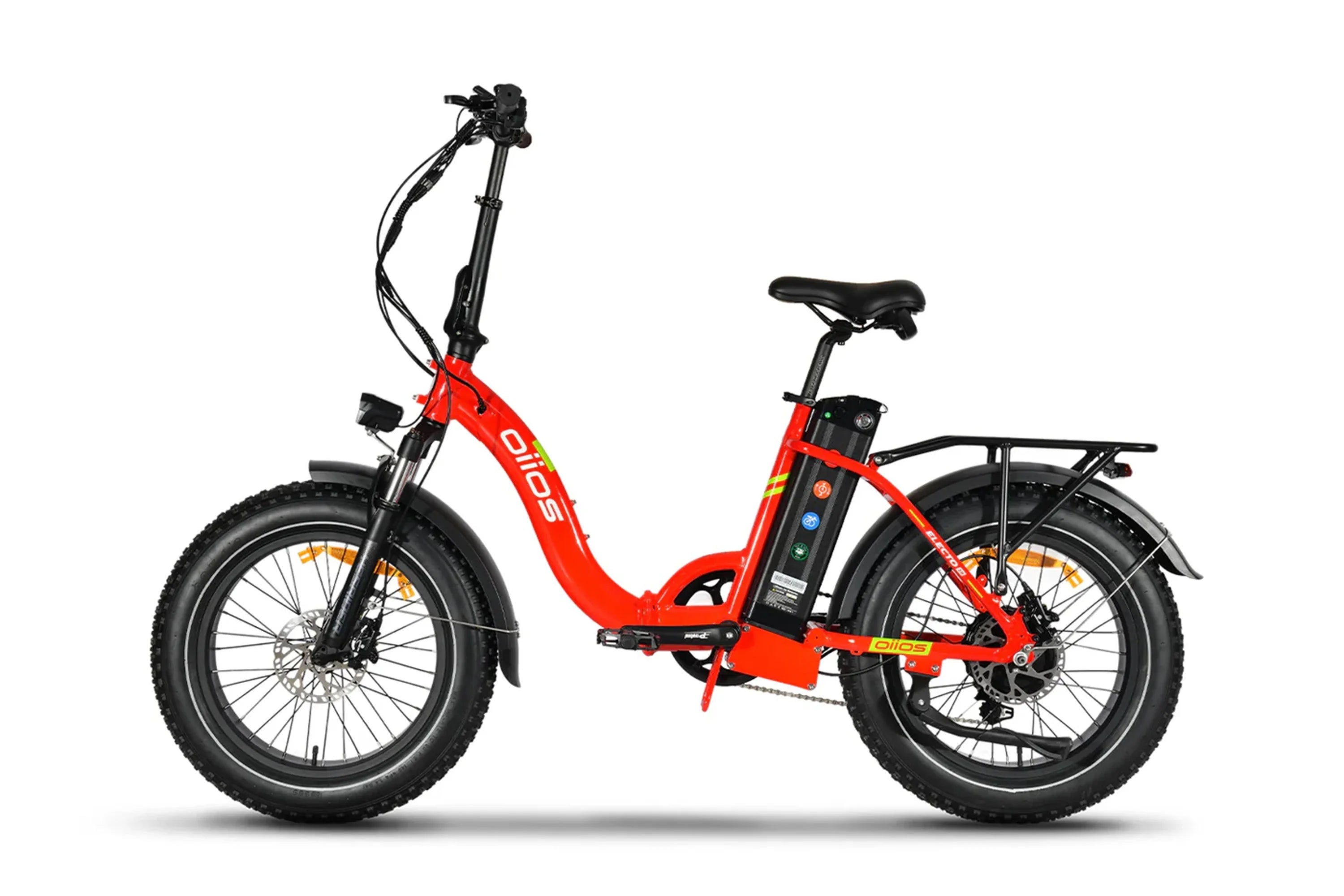 Oiios Electo 15 vivid orange top-rated e-bike with fat tires and rear rack