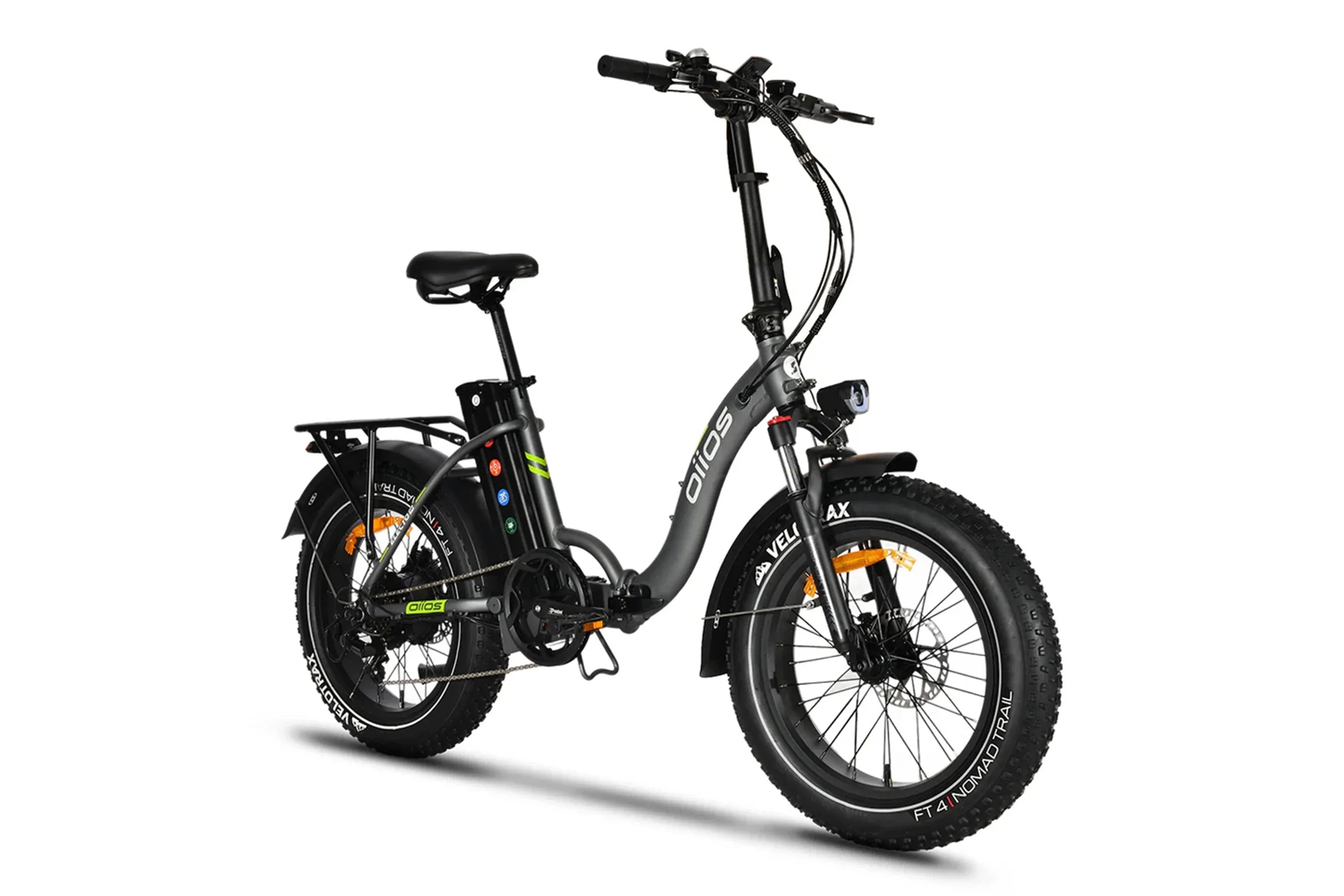 Oiios Electo 8 classic grey electric bike with fat tires and rear rack on white background
