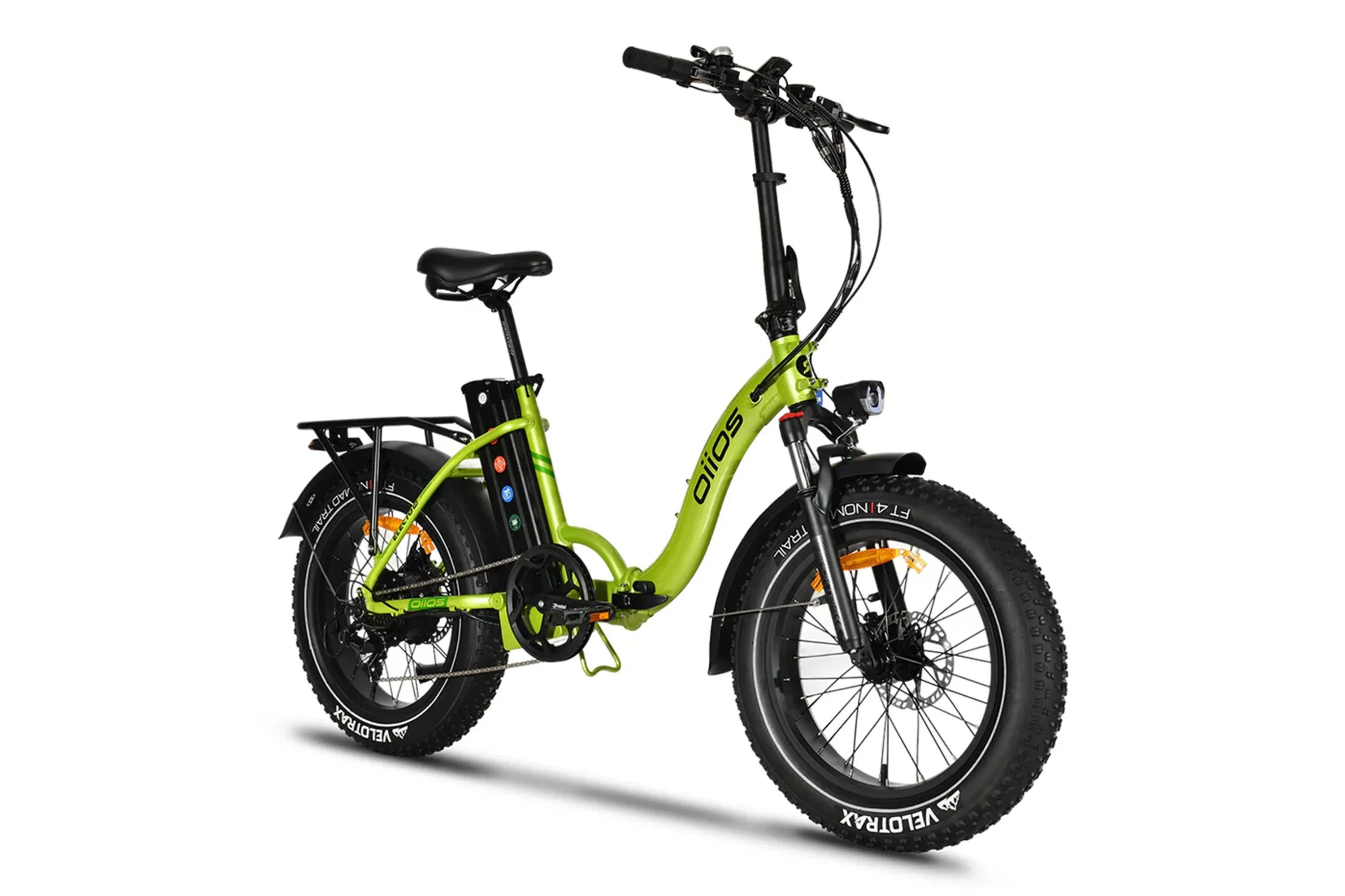 Oiios Electro 9 neon lime foldable e-bike with fat tires and rear rack