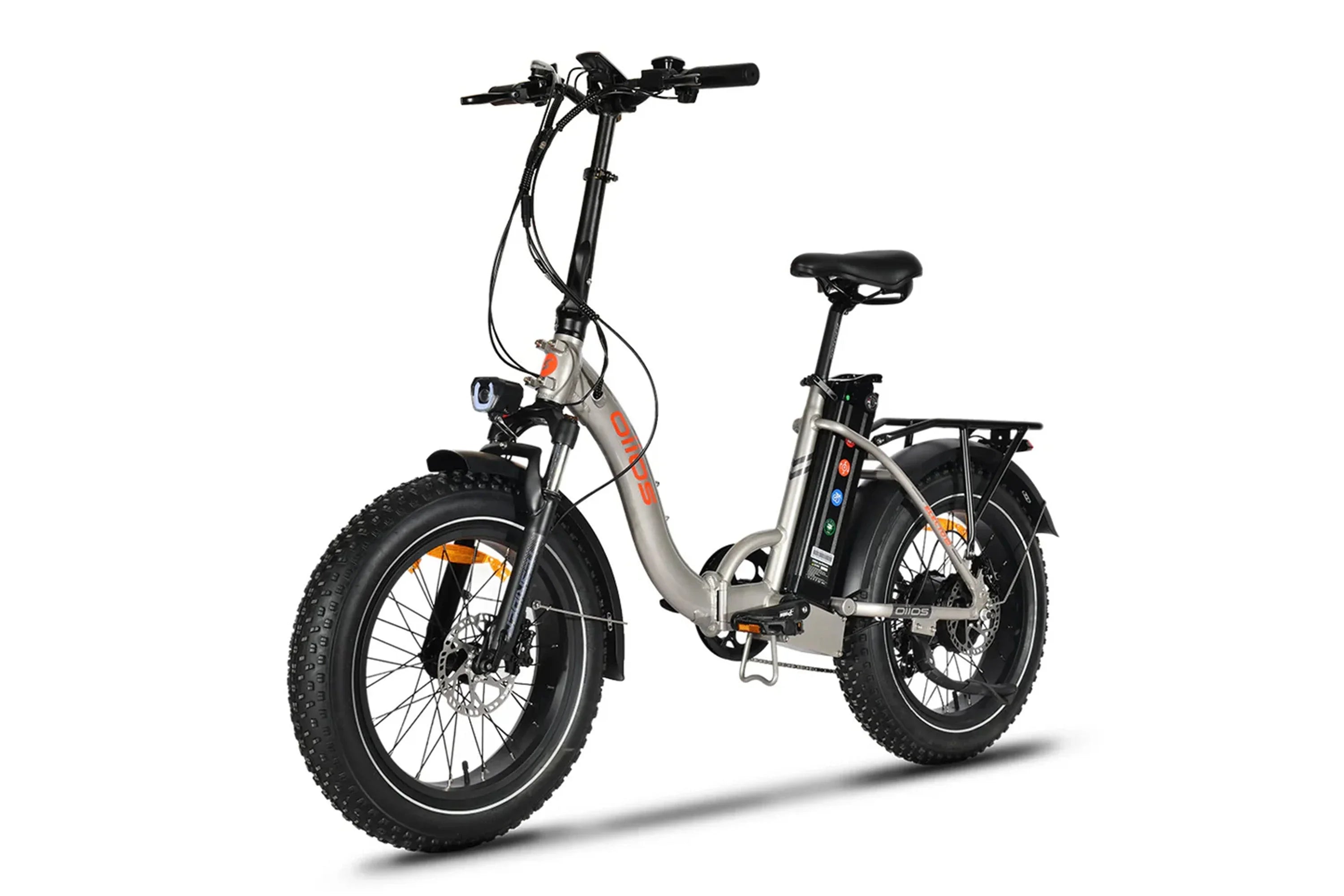 Beige Oiios Electo 2 self-charging electric bike with fat tires on white background