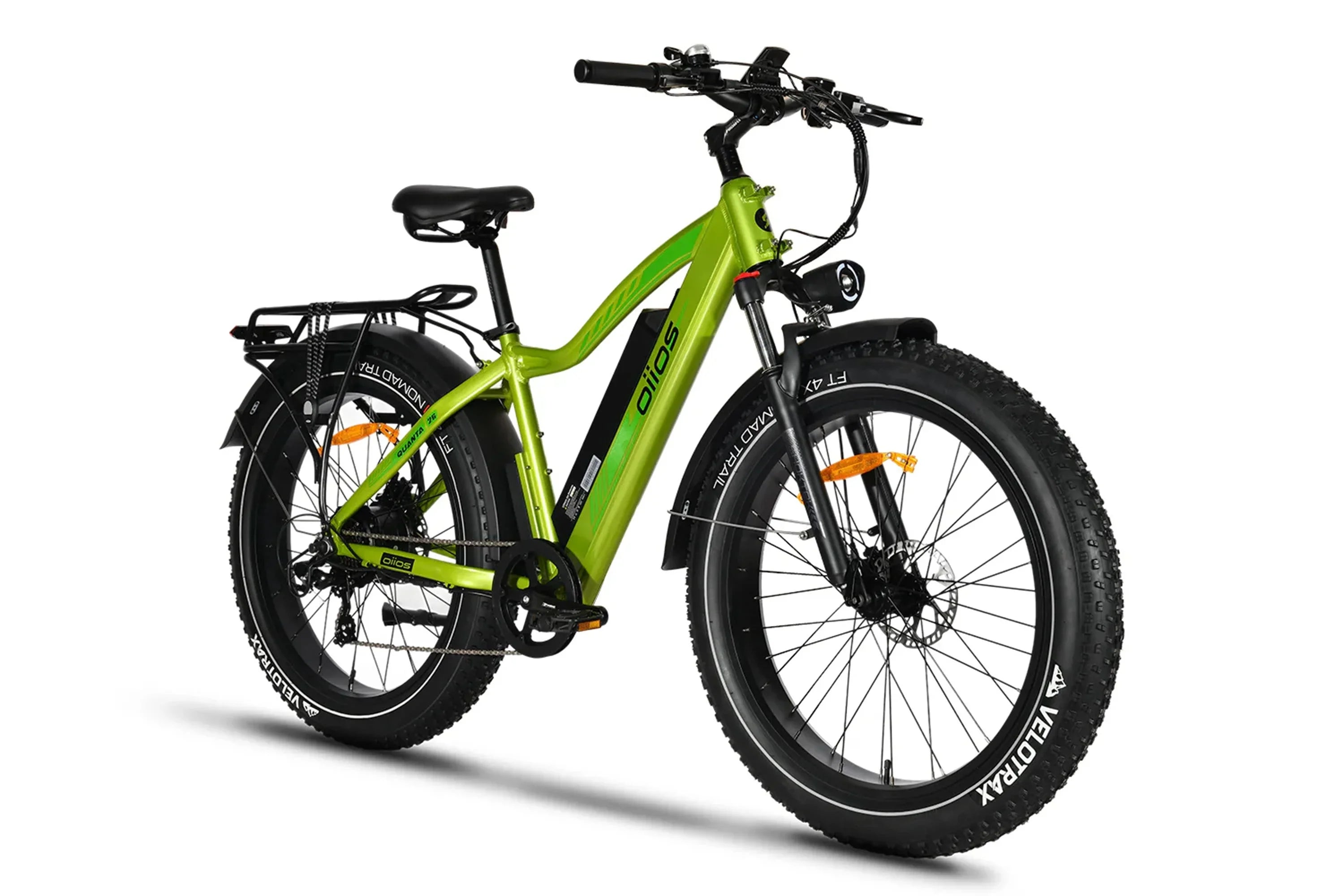 Neon lime Oiios Quanta all-terrain fat tire e-bike on white background
