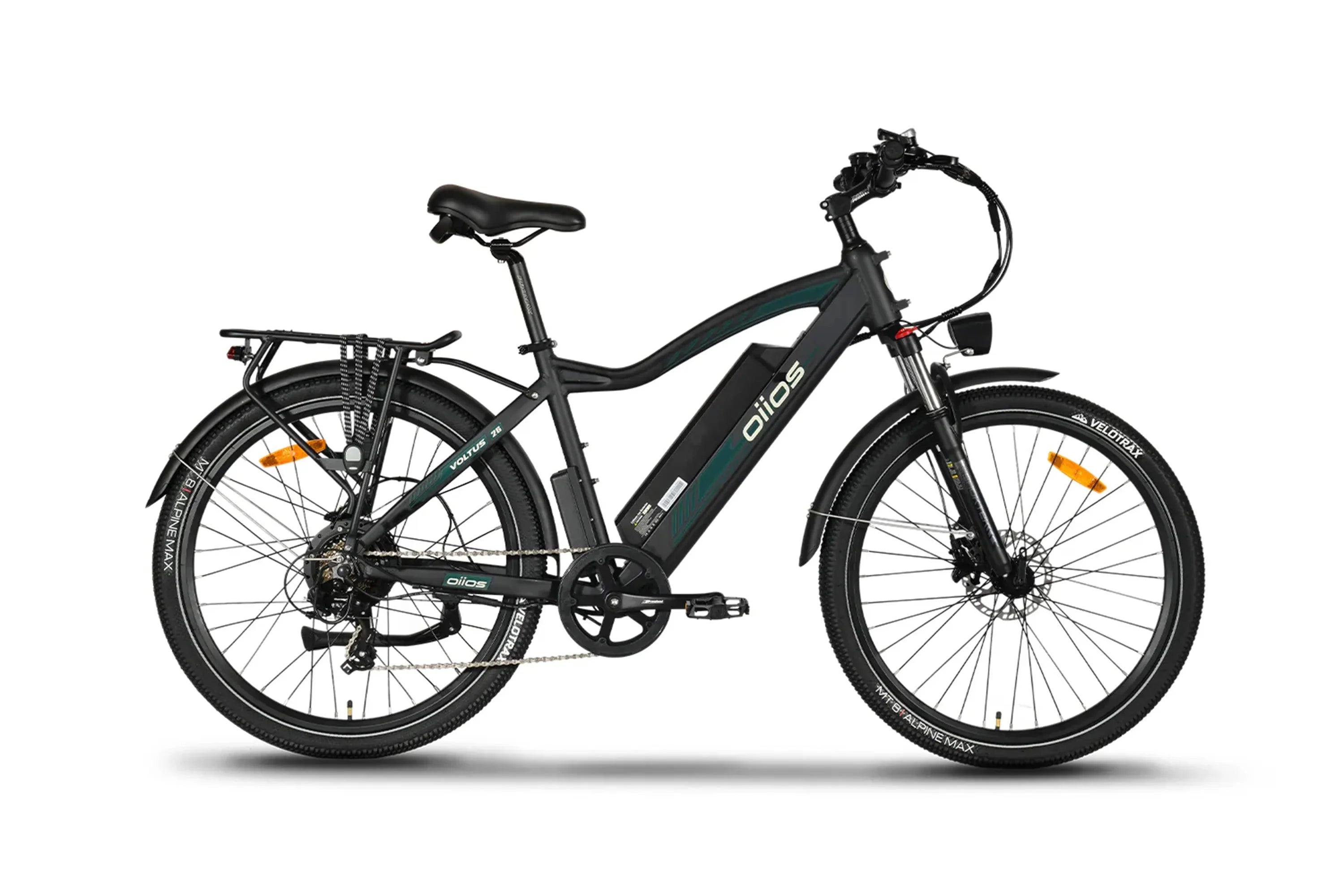 Black Emmo Oiios Voltus all-terrain fat tire electric bike with rear rack