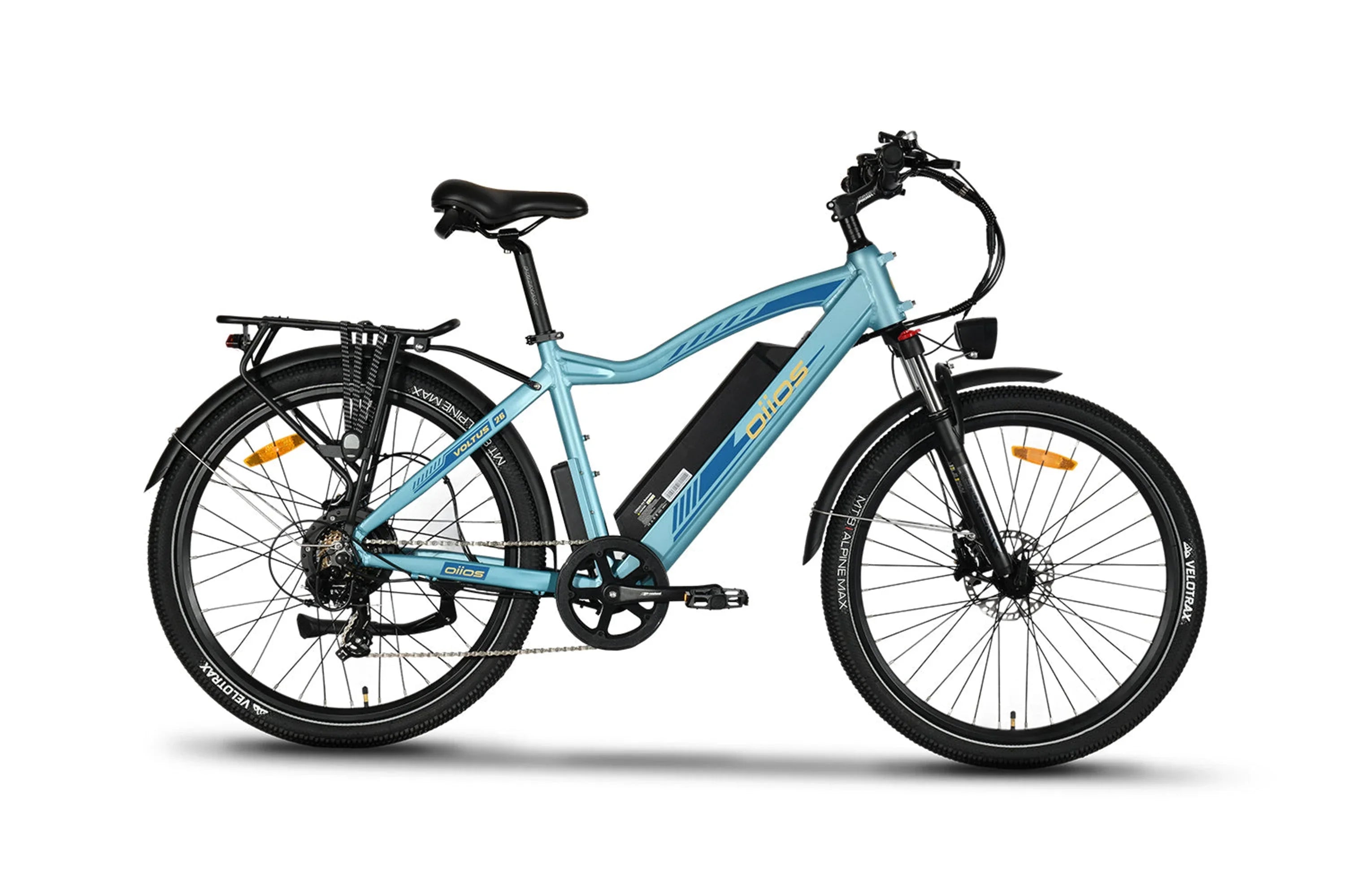 Aqua blue Emmo Oiios Voltus all-terrain fat tire electric bike side view