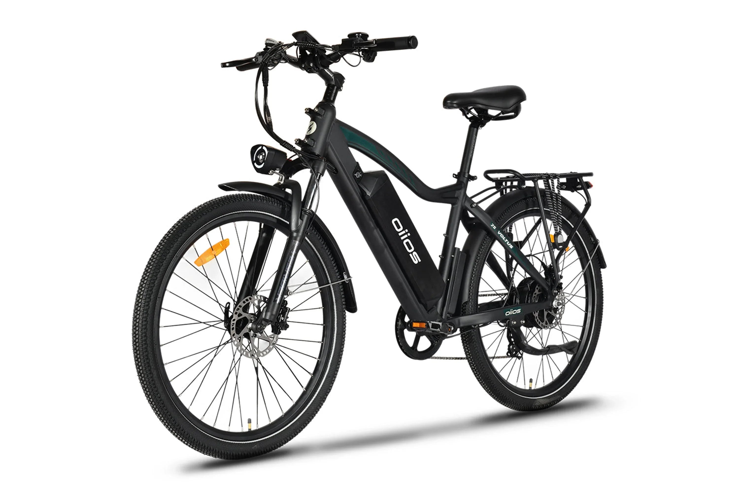 Black Emmo Oiios Voltus all-terrain fat tire self-charging electric bike on white background