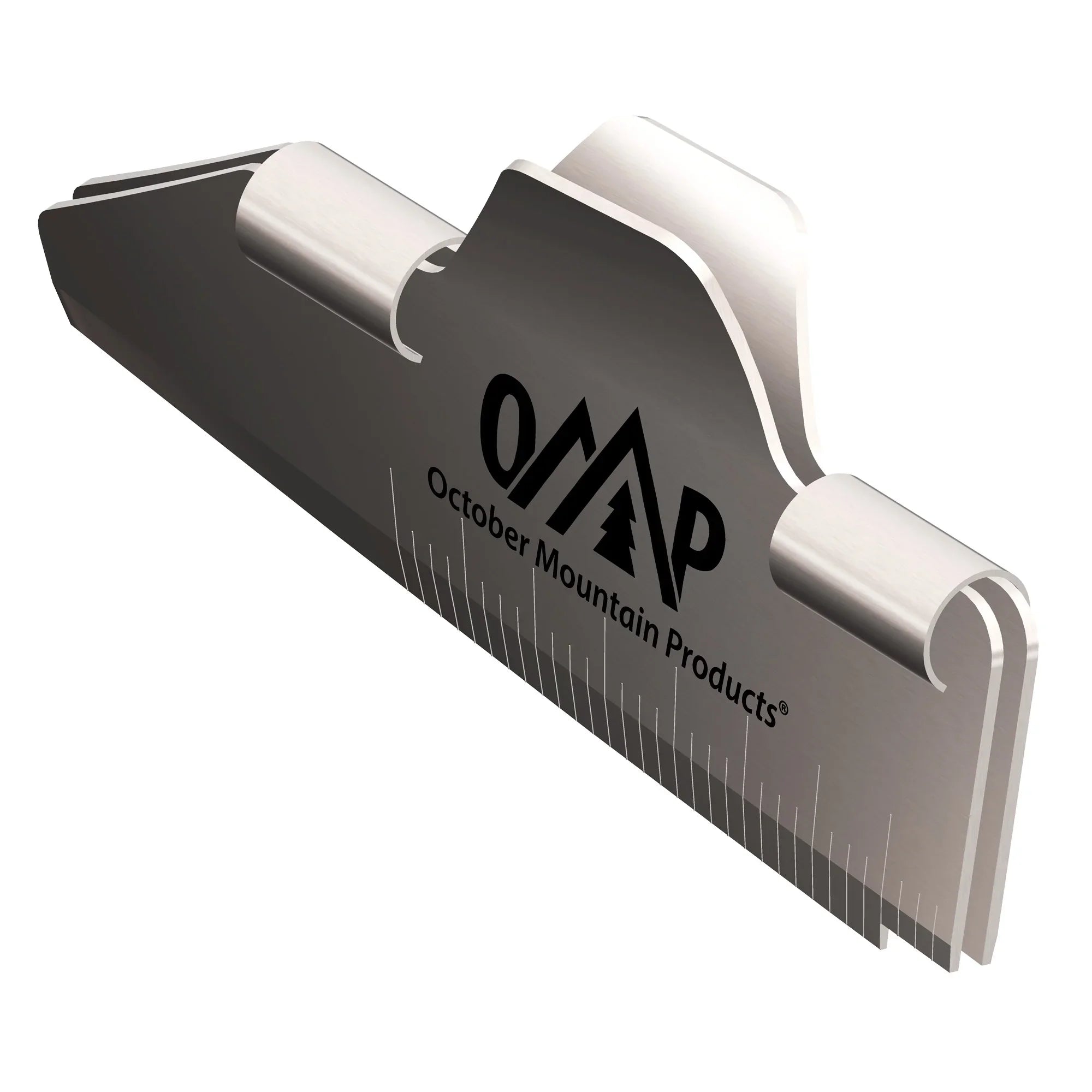 October Mountain Products metal bow square with ruler marks and branding, archery accessory