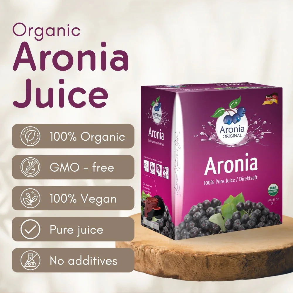 Organic Aronia juice 3-liter box, 100% organic, vegan, GMO-free, no additives, pure juice