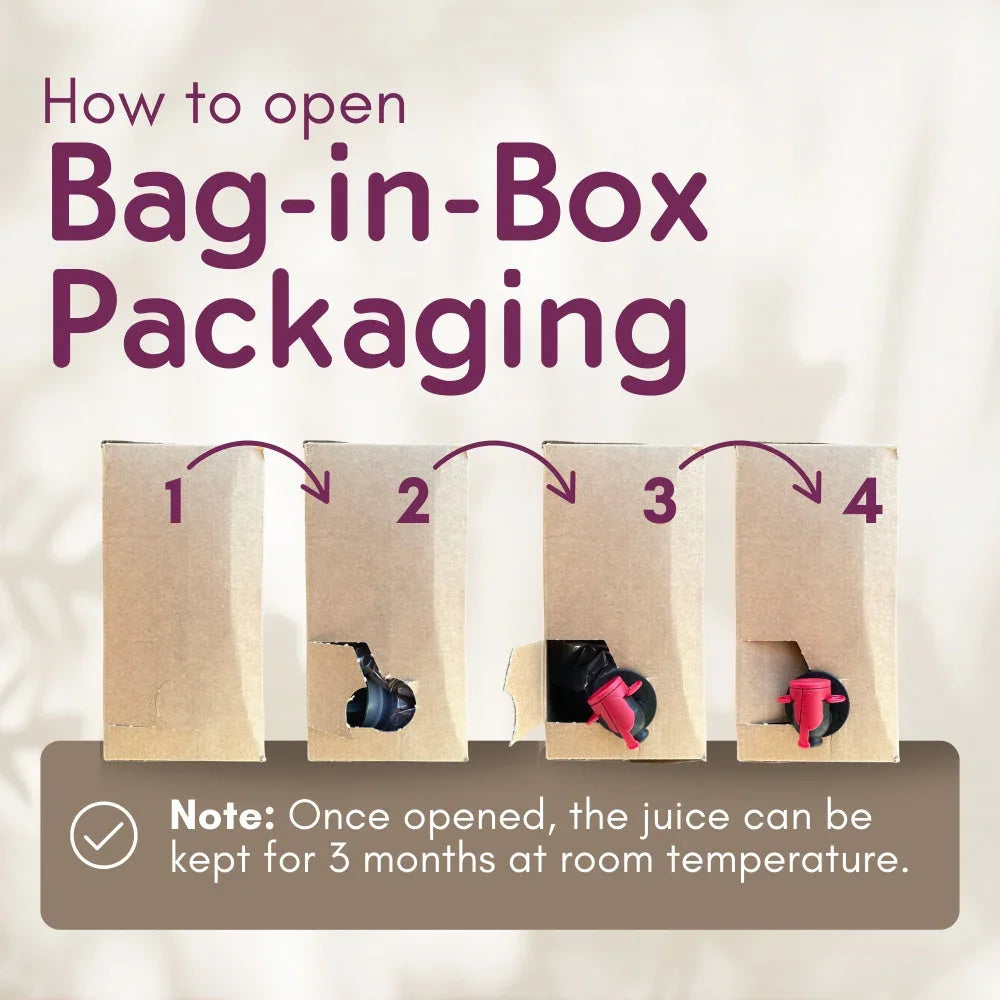How to open bag-in-box packaging with juice tap, step-by-step cardboard box instructions