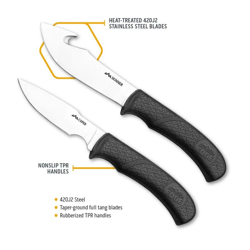 GamePro knives infographic showing 420J2 stainless steel blades and nonslip TPR handles.