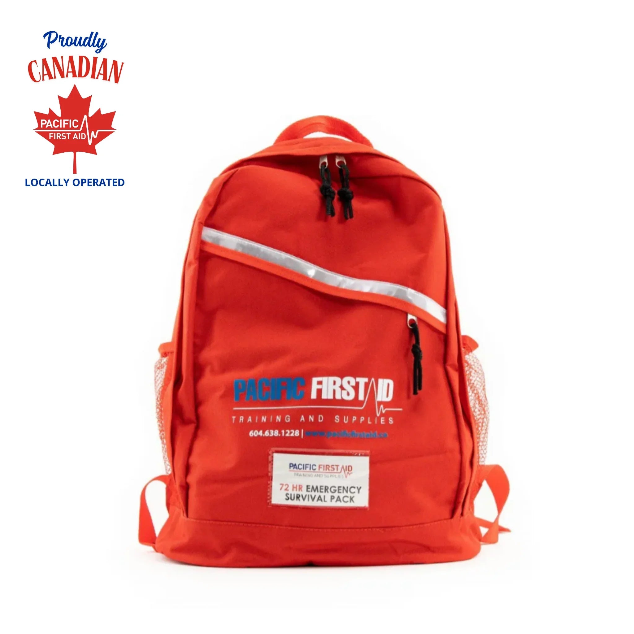 Pacific First Aid 72 hour emergency survival pack red backpack on white background