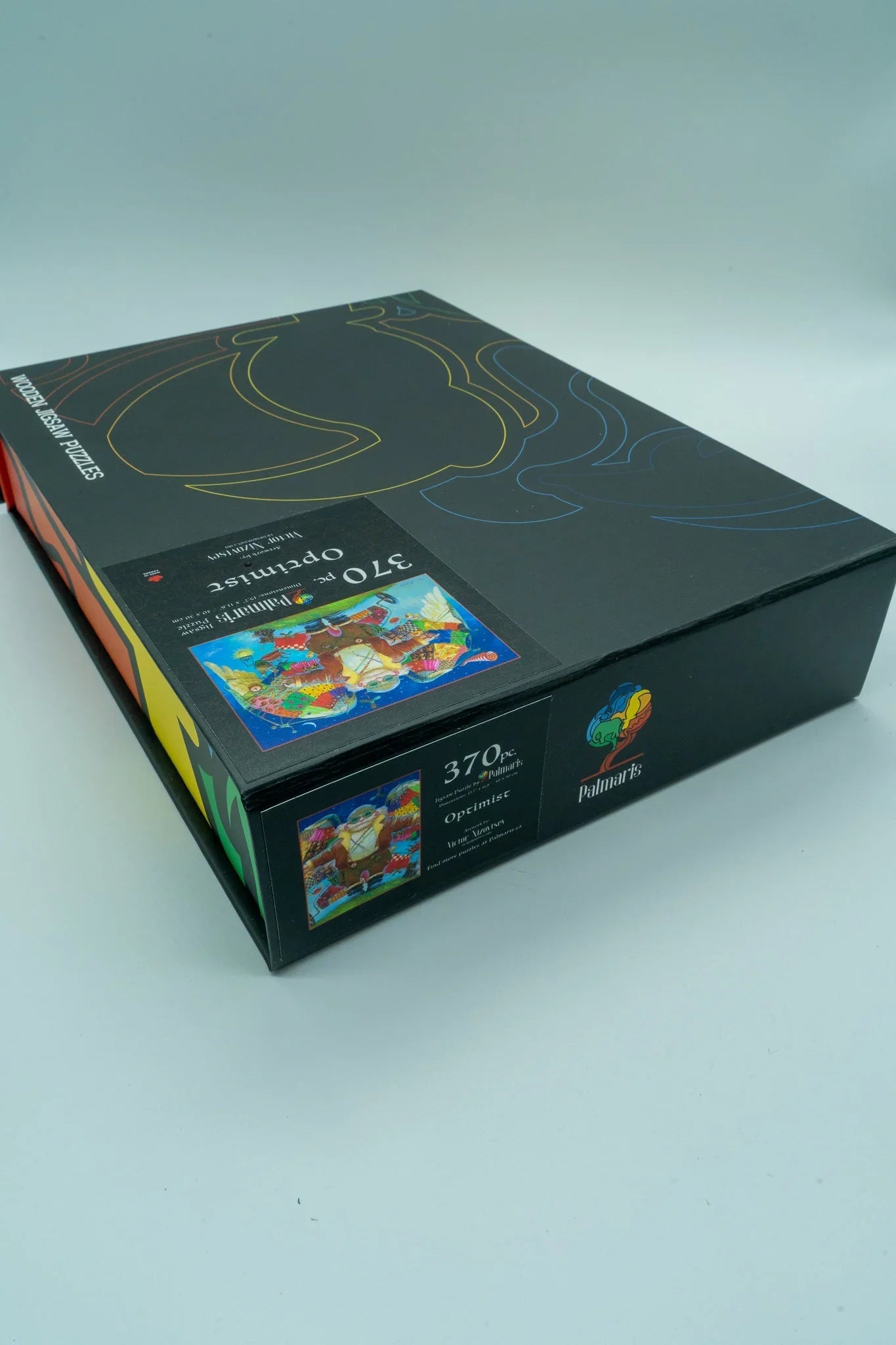 Palmaris 370-piece modern design puzzle box with colorful artwork on gray background