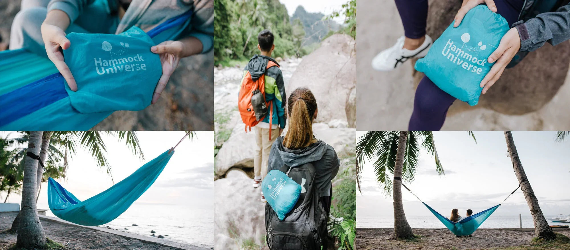 Hammock Universe portable blue hammock for outdoor camping, travel, and beach relaxation.