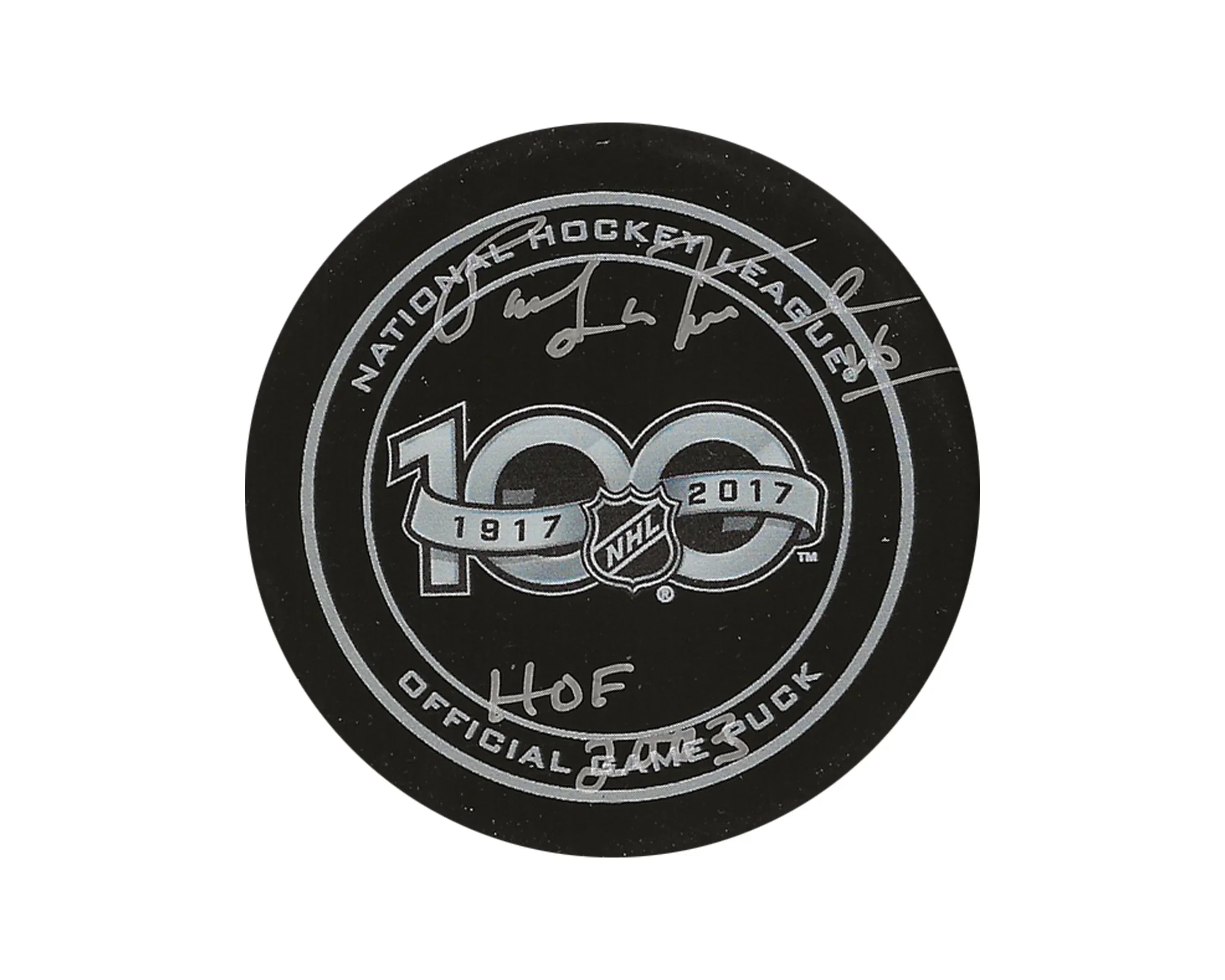 Pat Lafontaine Autographed NHL 100th Anniversary Official Game Puck Inscribed 'HHOF 2003'