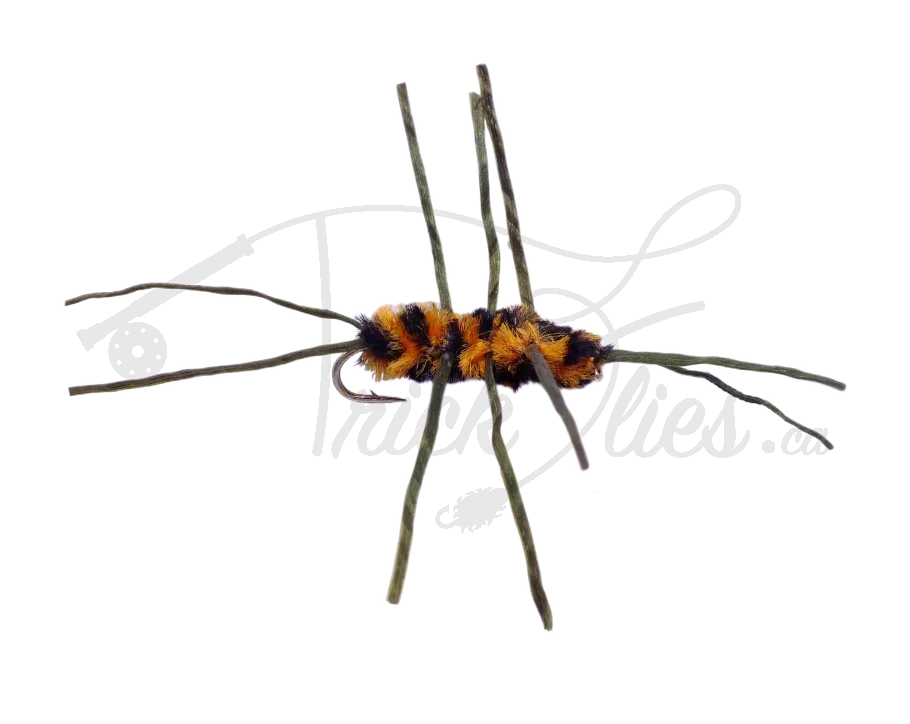 Pat's Rubber Legs black and brown stonefly fishing fly with flexible legs on white background