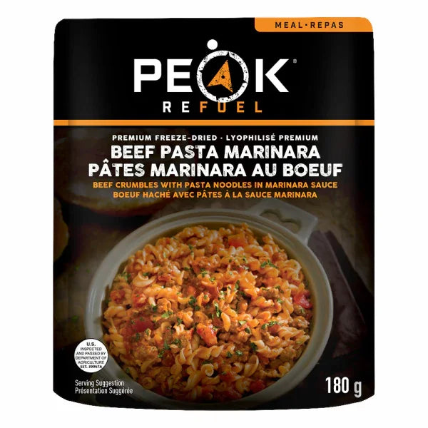 Peak Refuel Beef Pasta Marinara freeze-dried meal pouch with pasta and beef image