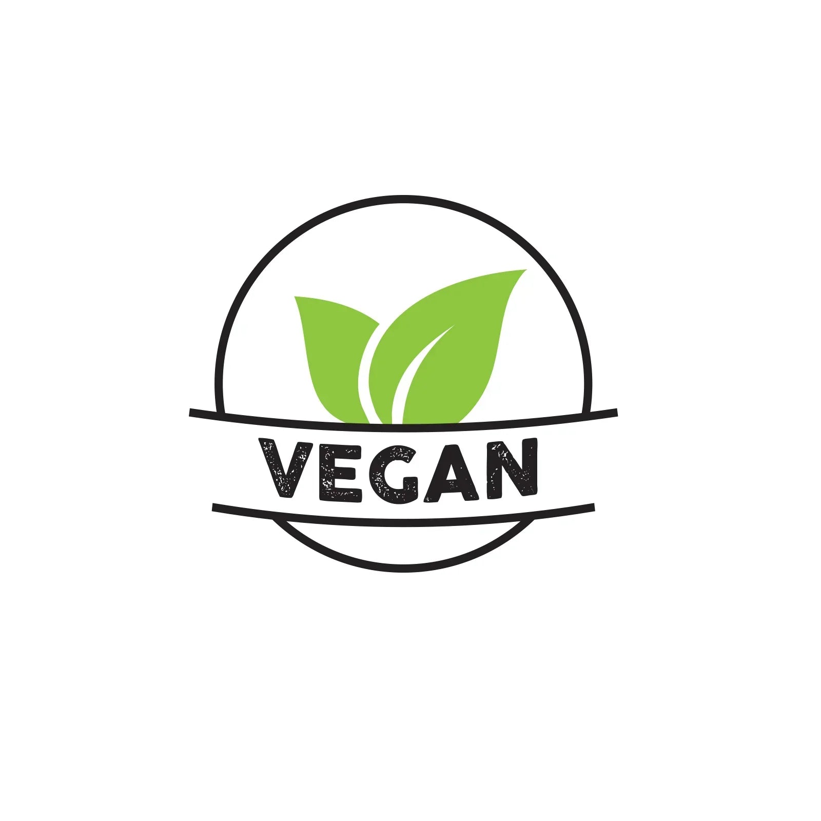 Green leaf vegan icon with bold vegan text in a circle on white background