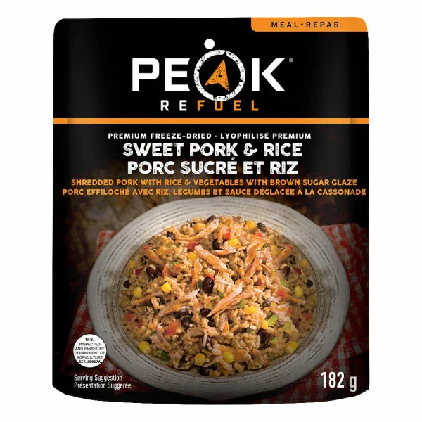 Peak Refuel Sweet Pork & Rice freeze-dried meal package with food bowl image